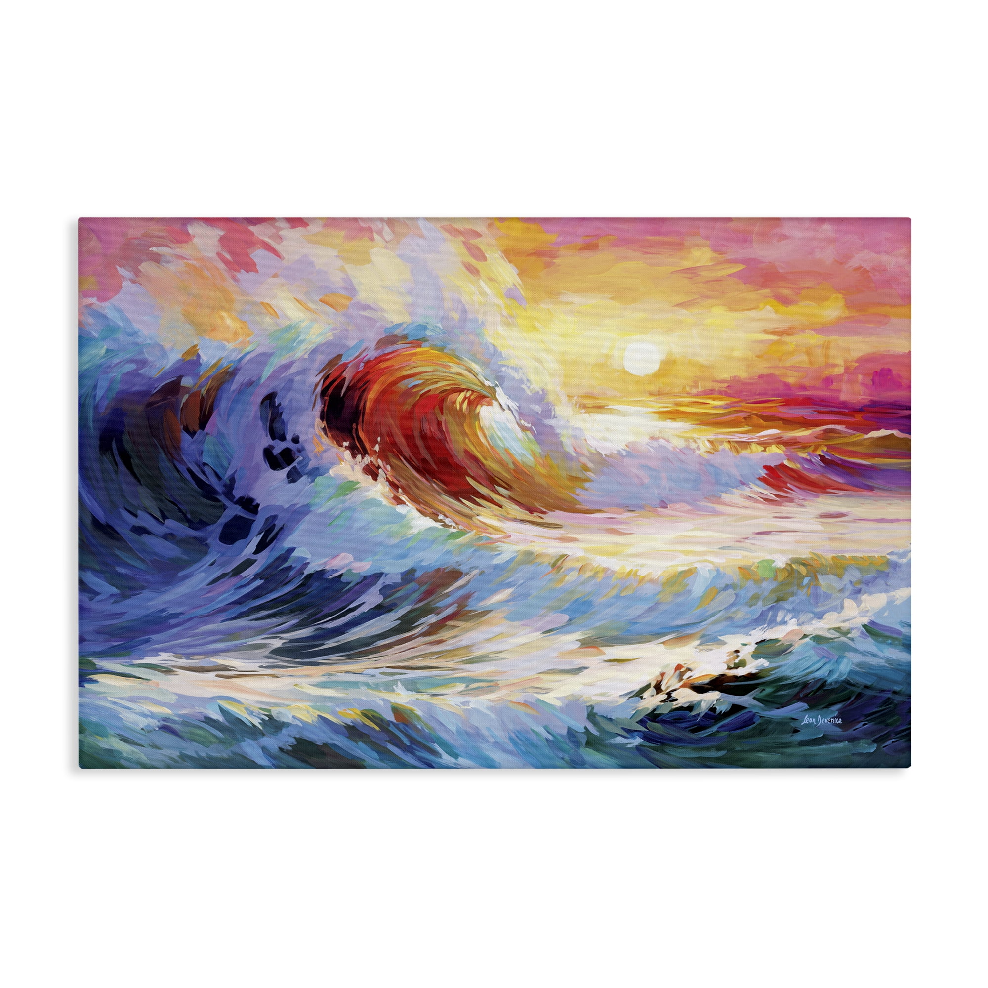 Stupell Industries Sunrise over Ocean Wave Nautical & Beach Painting Wrapped Canvas Art Print Wall Art, 24 x 16