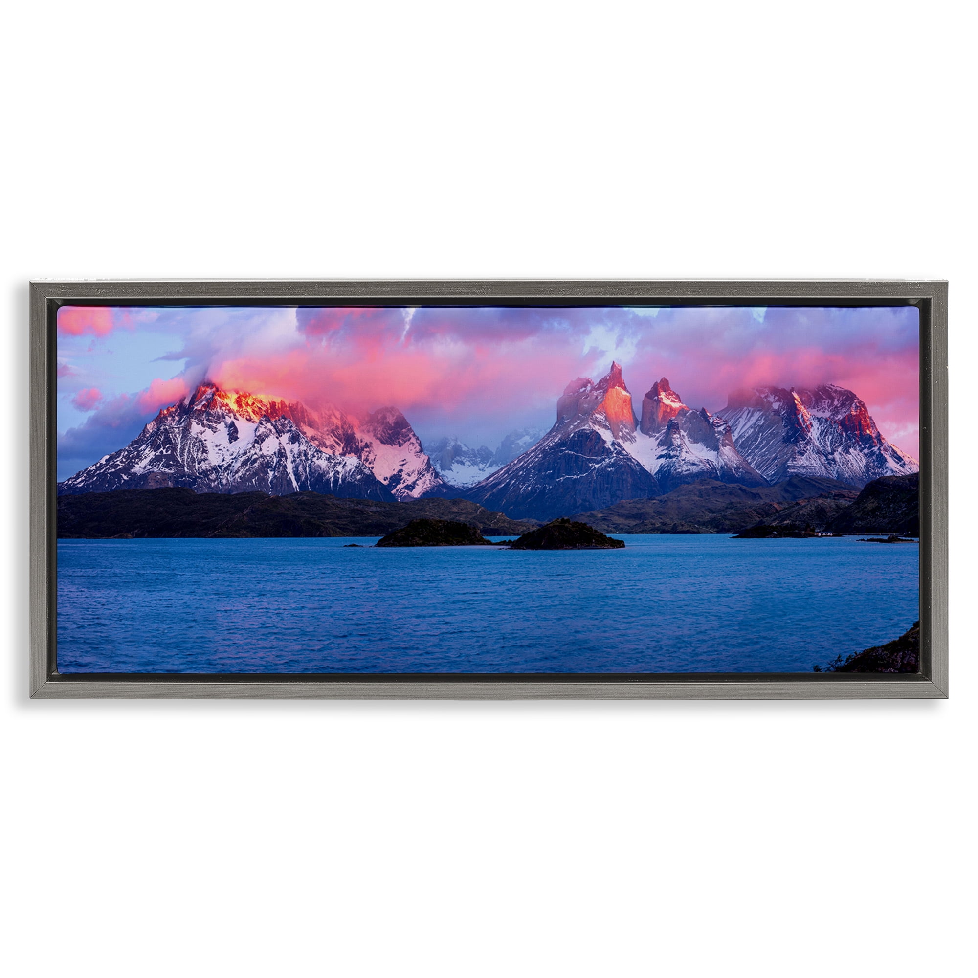 Stupell Industries Sunrise over Peaks Landscape & Nature Photography Gray Floater Framed Canvas Art Print Wall Art, 25 x 11