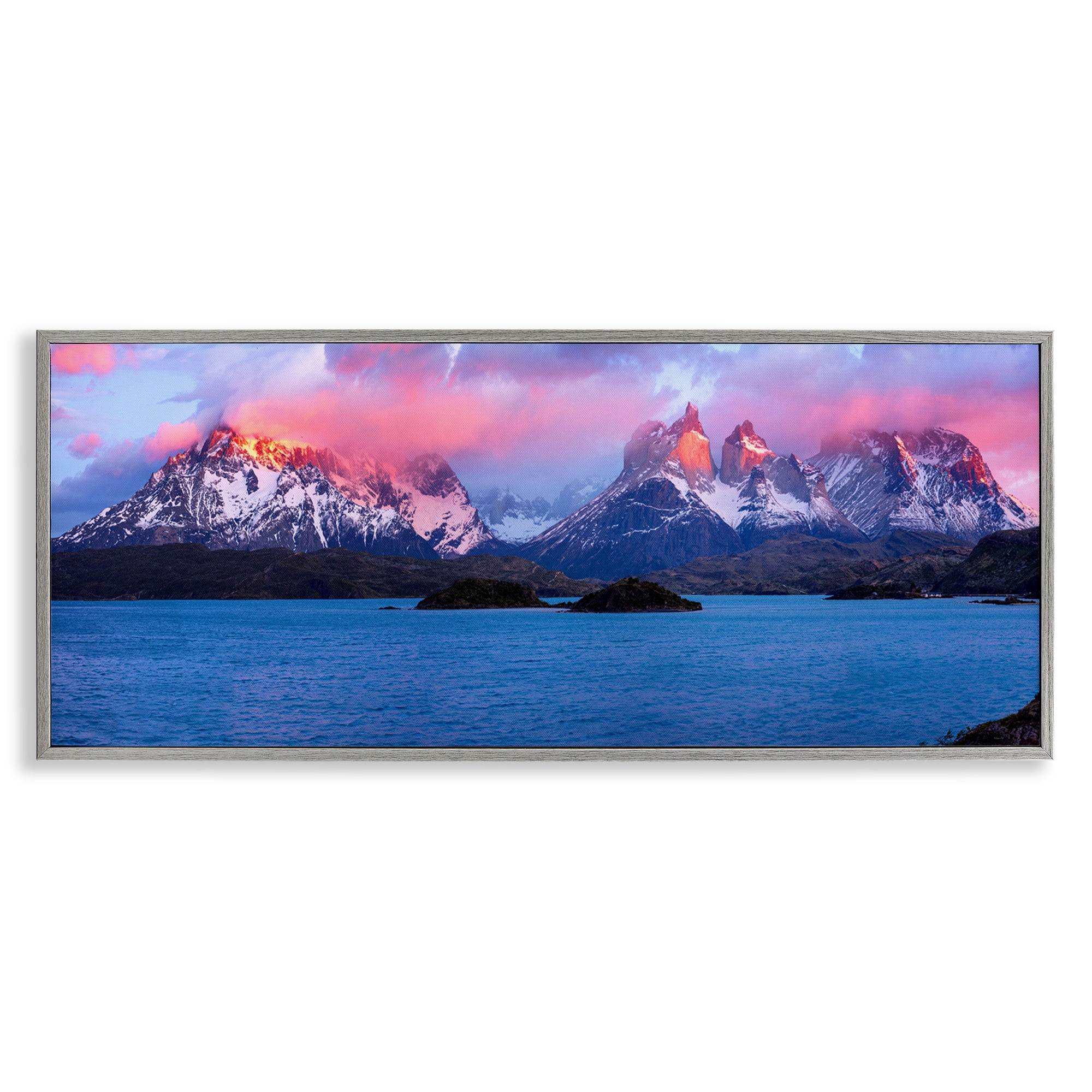 Stupell Industries Sunrise over Peaks Landscape & Nature Photography Gray Framed Art Print Wall Art, 30 x 13