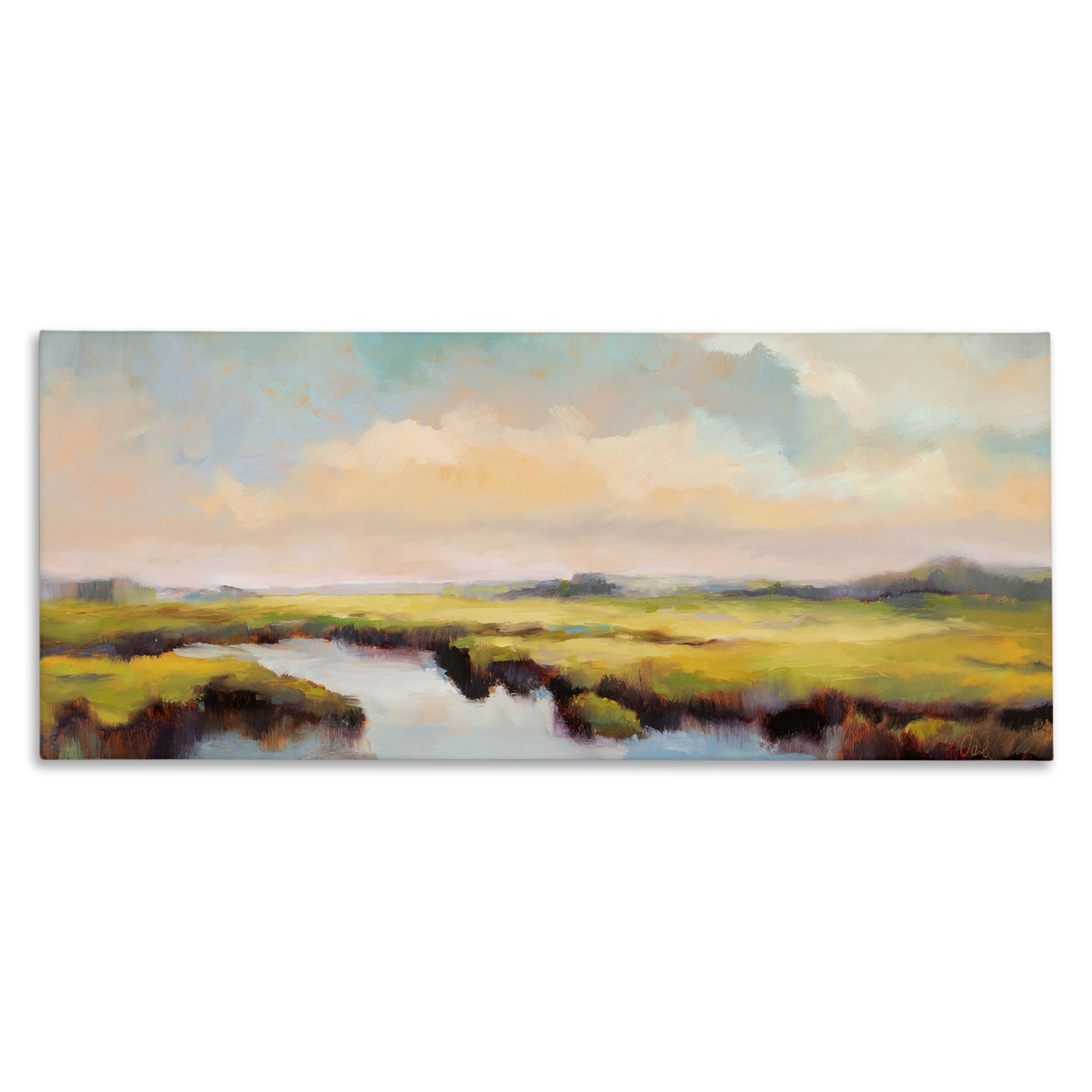 Stupell Industries Sunrise over Rural Stream Landscape & Nature Painting Wrapped Canvas Art Print Wall Art, 40 x 17
