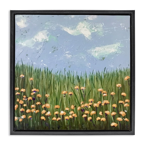 Stupell Industries Sunscape Flower Meadow Landscape & Nature Painting Black Floater Framed Canvas Art Print Wall Art, 25 x 25