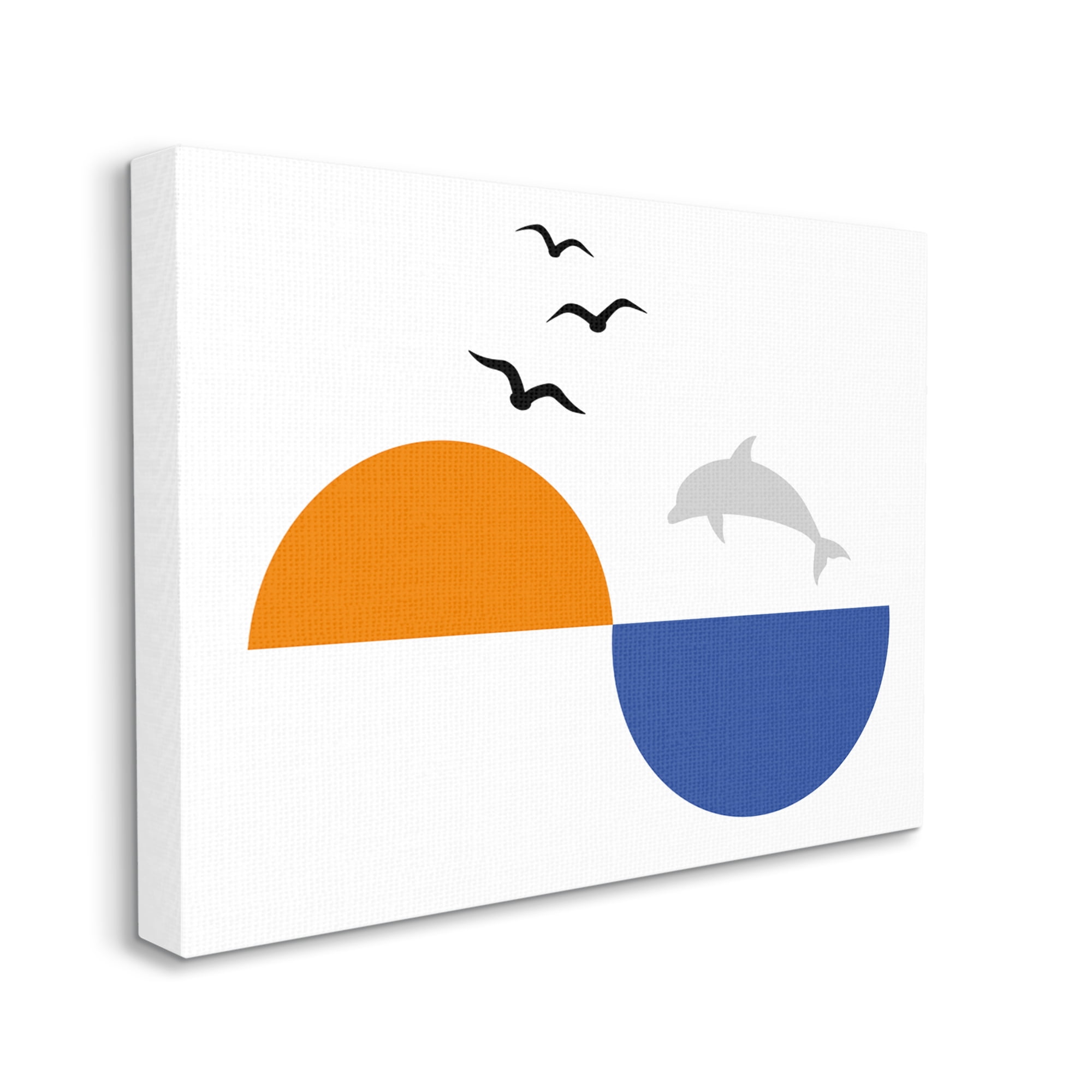 Stupell Industries Sunset Balance Asymmetrical Ocean Horizon Dolphin Jump Abstract Painting Gallery Wrapped Canvas Print Wall Art, 24 x 30