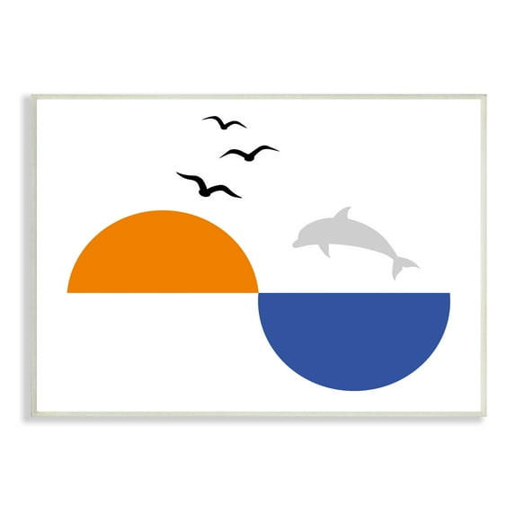 Stupell Industries Sunset Balance Asymmetrical Ocean Horizon Dolphin Jump Abstract Painting Unframed Art Print Wall Art, 13 x 19