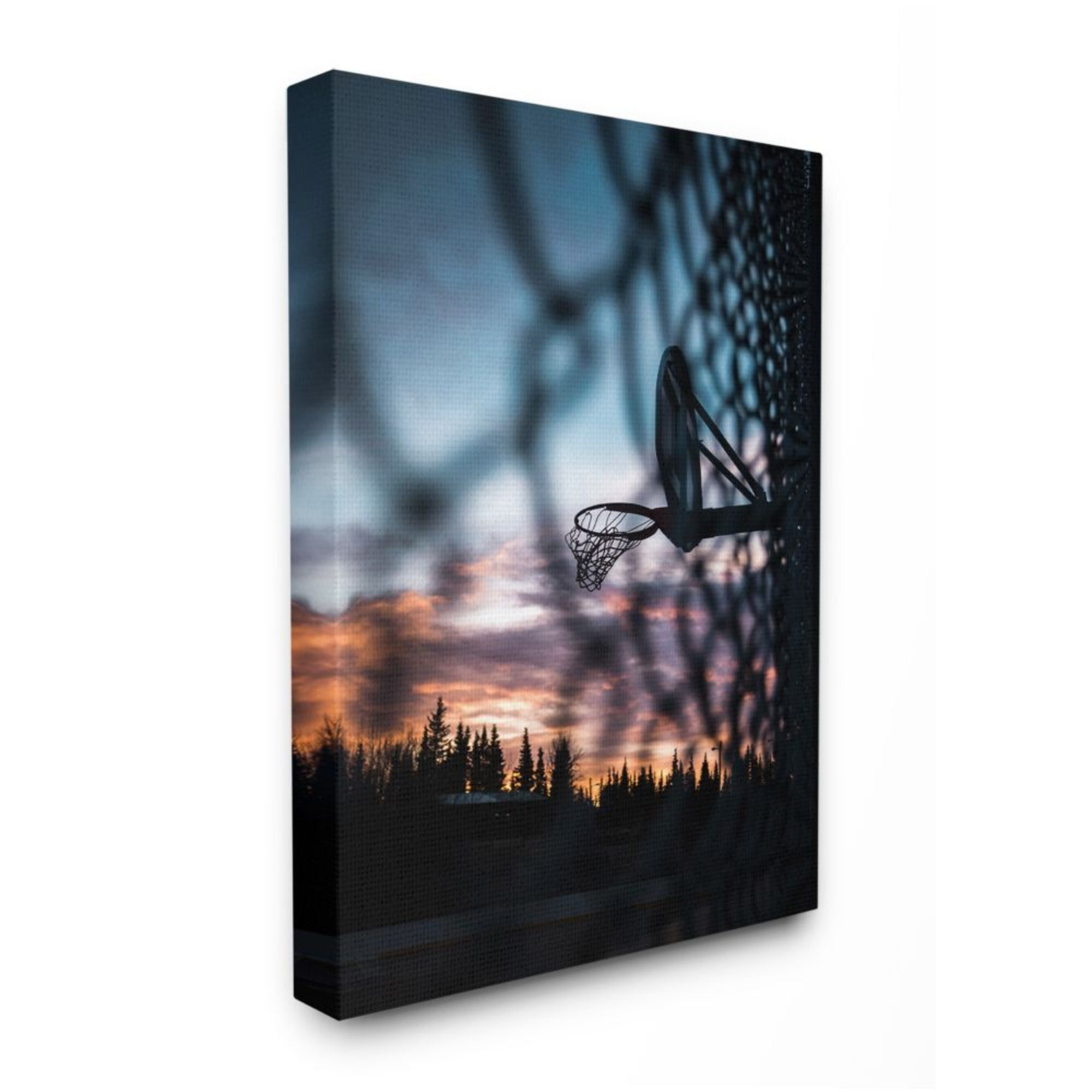 Stupell Industries Sunset Basketball Hoop through Chain Fence Design by Unsplash, 30" x 40"