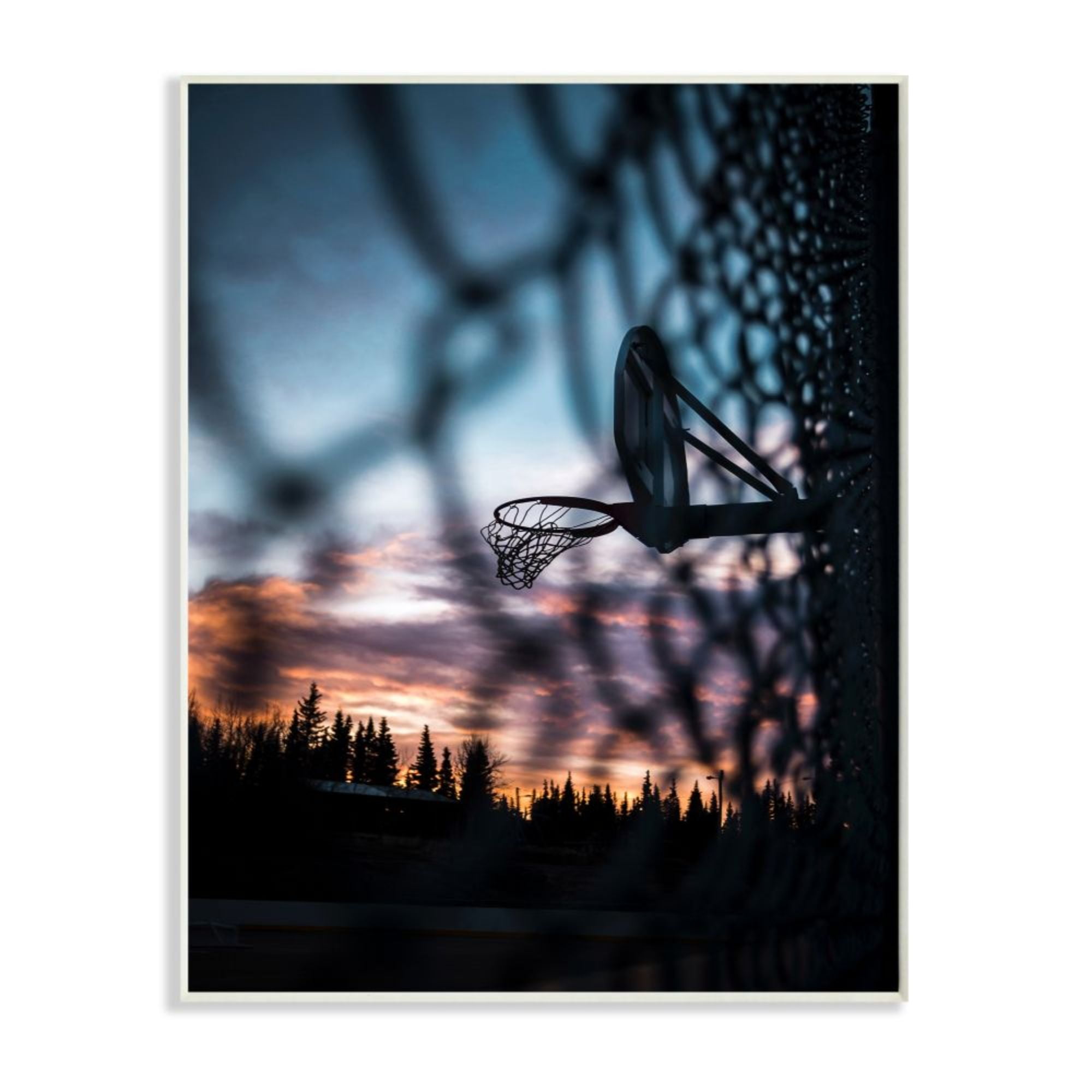 Stupell Industries Sunset Basketball Hoop through Chain Fence Design by Unsplash