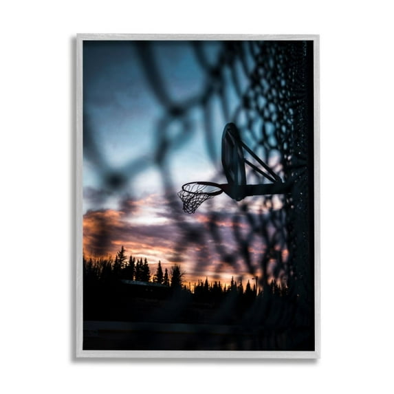 Stupell Industries Sunset Basketball Hoop through Chain Fence Design by Unsplash