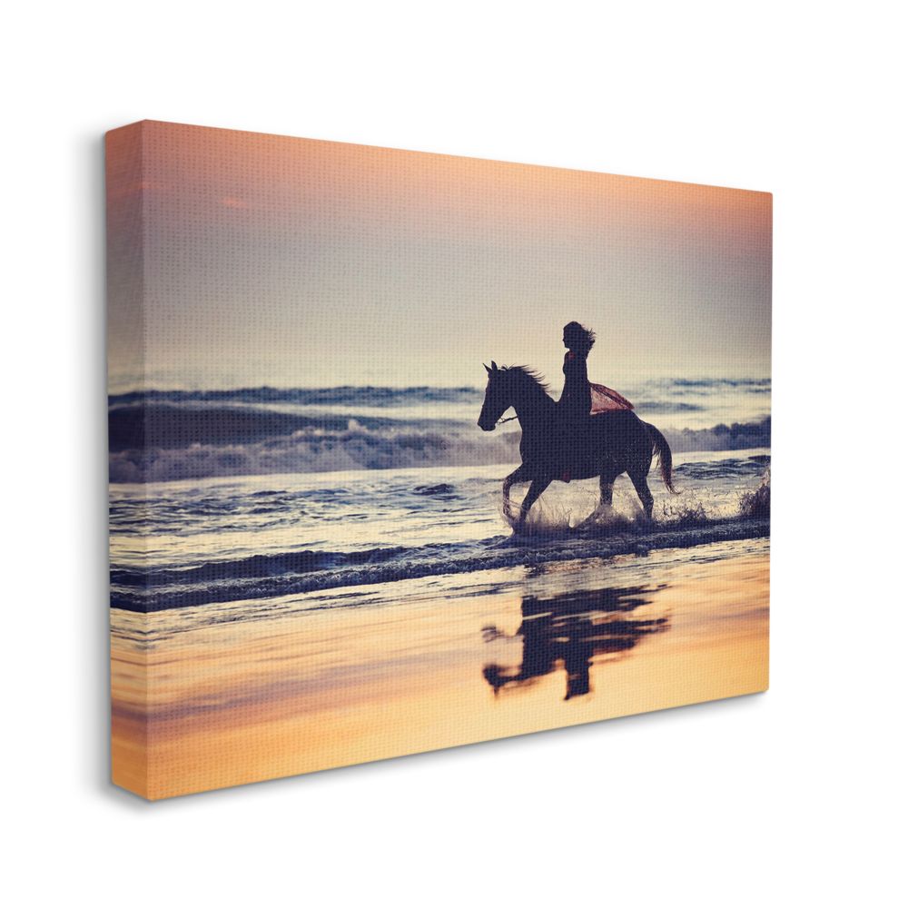 Stupell Industries Sunset Beach Horseback Rider Female Silhouette Canvas Wall Art Design by PHBurchett, 16" x 20"