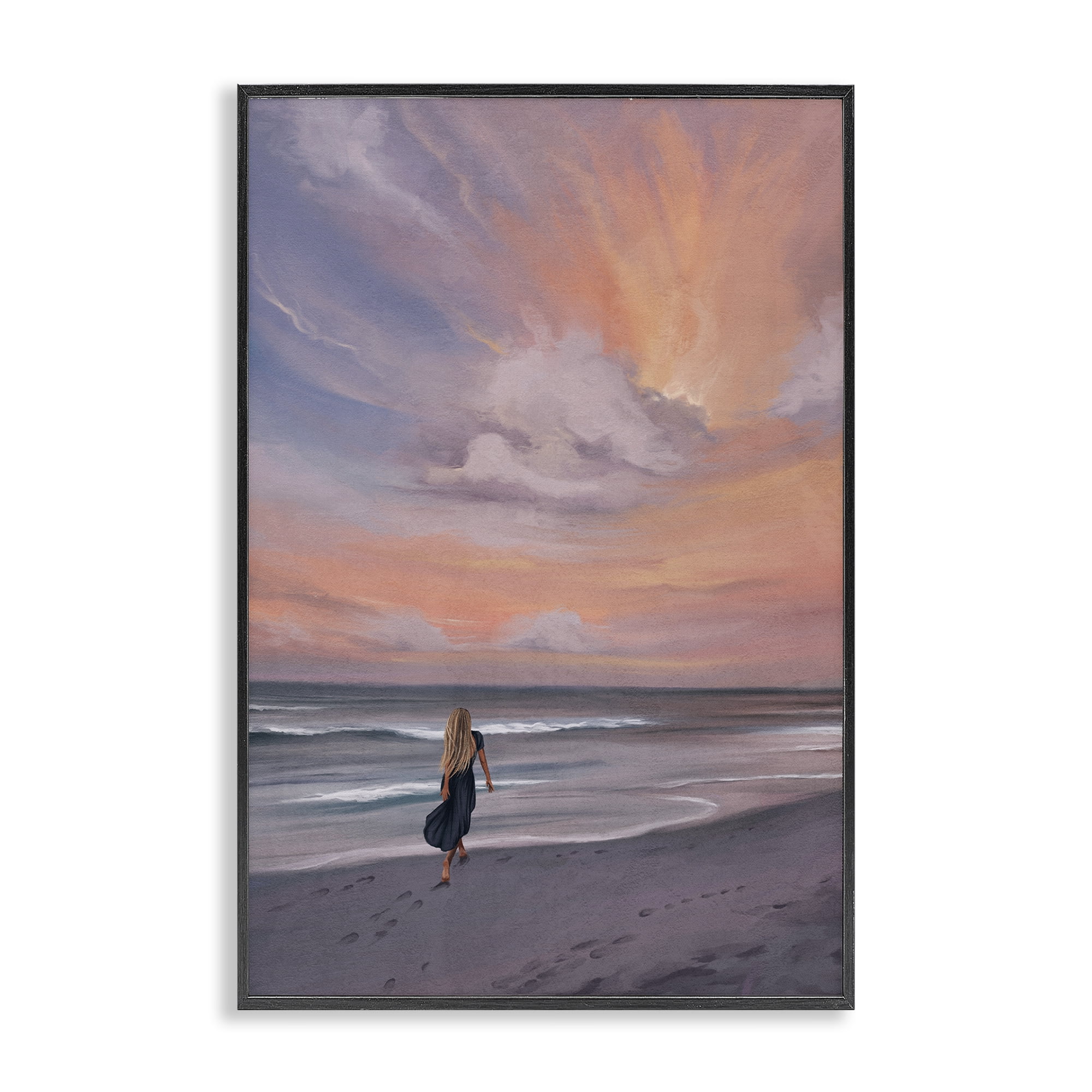 Stupell Industries Sunset Beach Walk Nautical & Beach Painting Black Framed Art Print Wall Art, 20 x 30