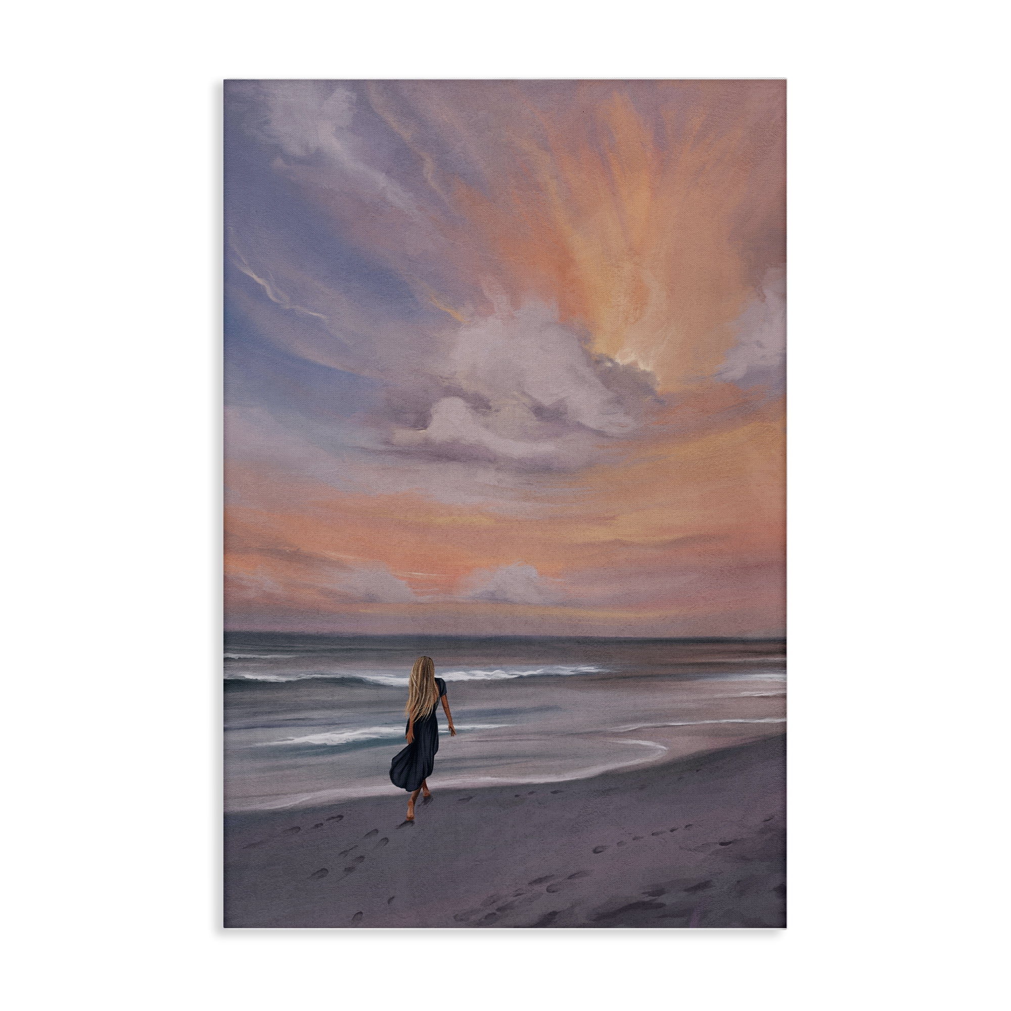 Stupell Industries Sunset Beach Walk Nautical & Beach Painting Wrapped Canvas Art Print Wall Art, 16 x 24