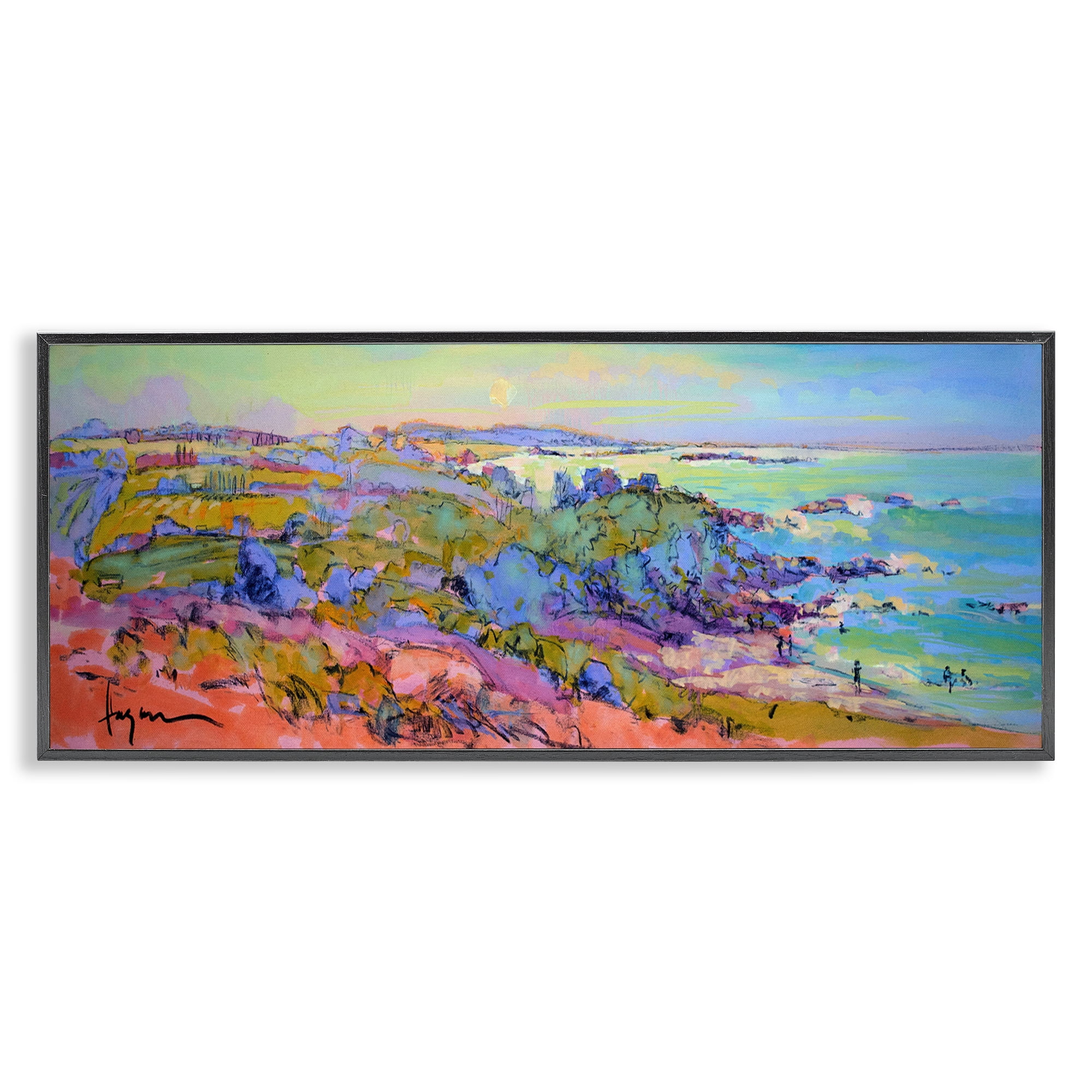 Stupell Industries Sunset Beachgoers View Landscape & Nature Painting Black Framed Art Print Wall Art, 24 x 10
