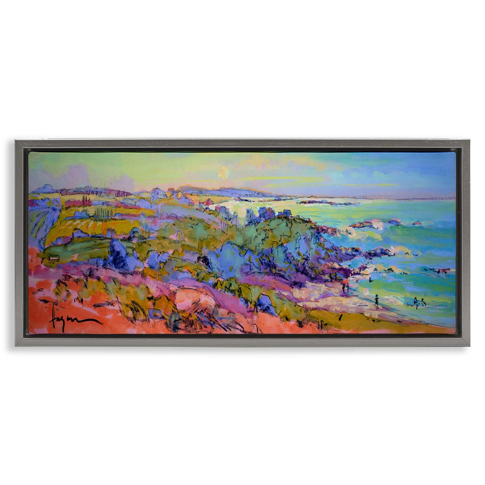 Stupell Industries Sunset Beachgoers View Landscape & Nature Painting Gray Floater Framed Canvas Art Print Wall Art, 25 x 11