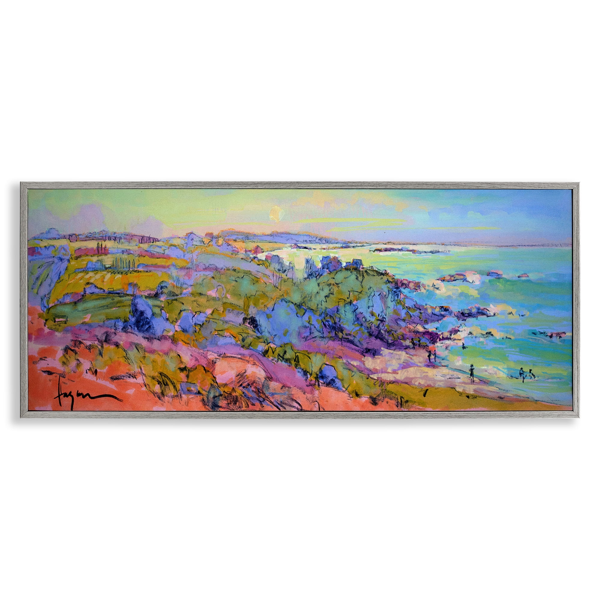 Stupell Industries Sunset Beachgoers View Landscape & Nature Painting Gray Framed Art Print Wall Art, 24 x 10