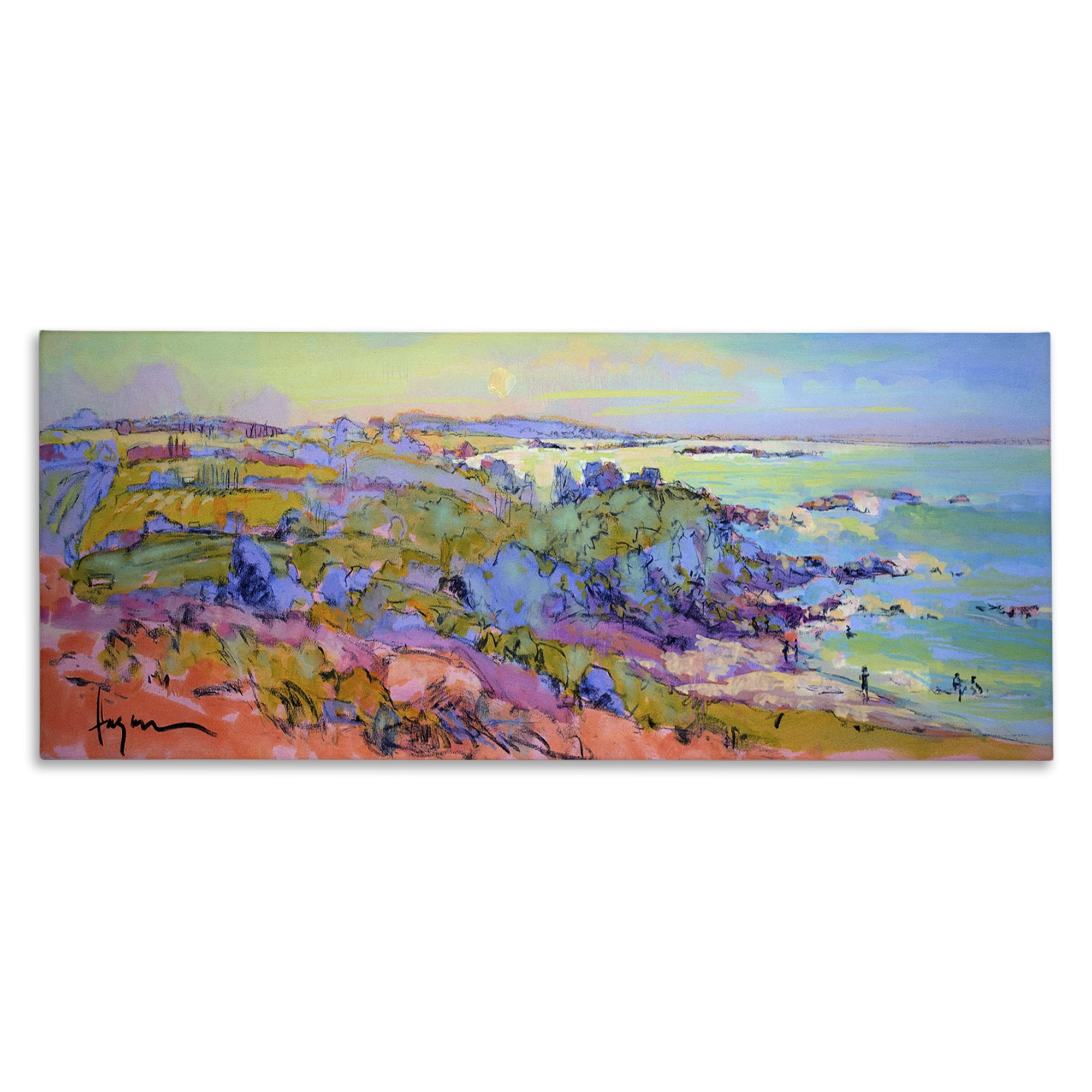 Stupell Industries Sunset Beachgoers View Landscape & Nature Painting Wrapped Canvas Art Print Wall Art, 30 x 13
