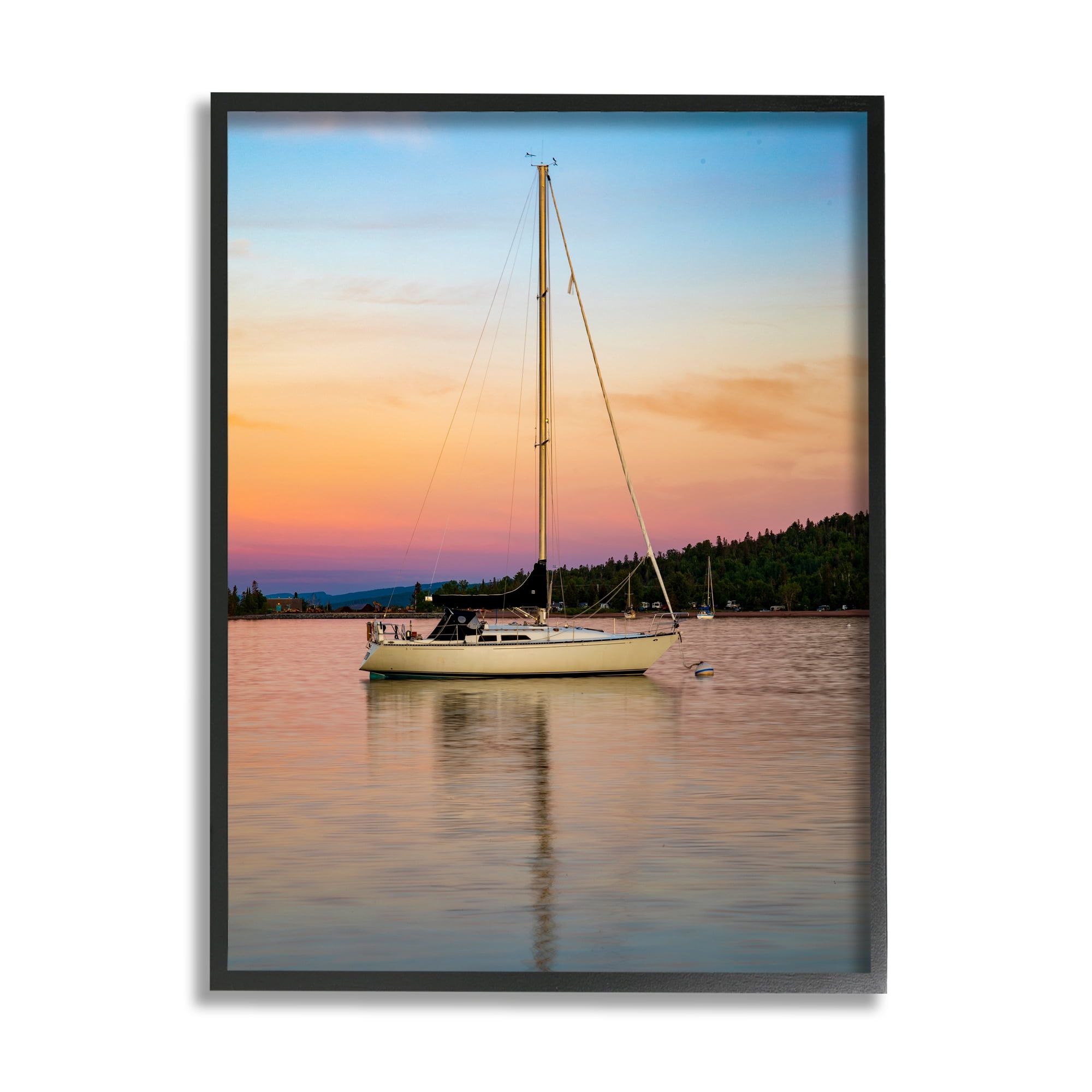 Stupell Industries Sunset Boat Photography Transportation Photography Black Framed Art Print Wall Art, 16 x 20