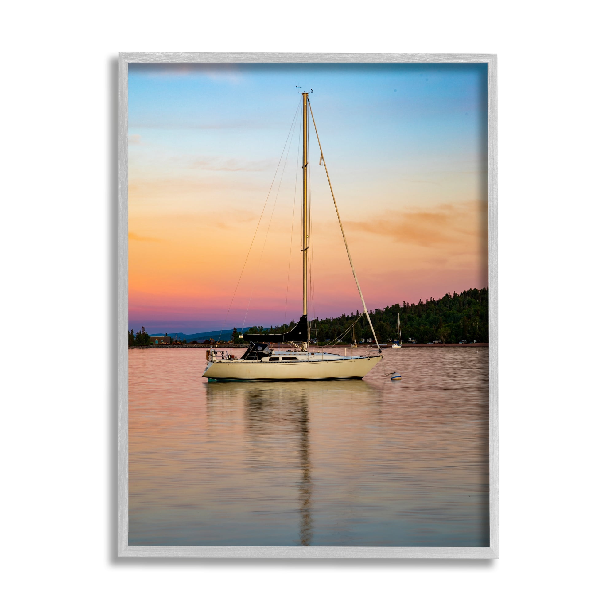 Stupell Industries Sunset Boat Photography Transportation Photography Gray Framed Art Print Wall Art, 16 x 20