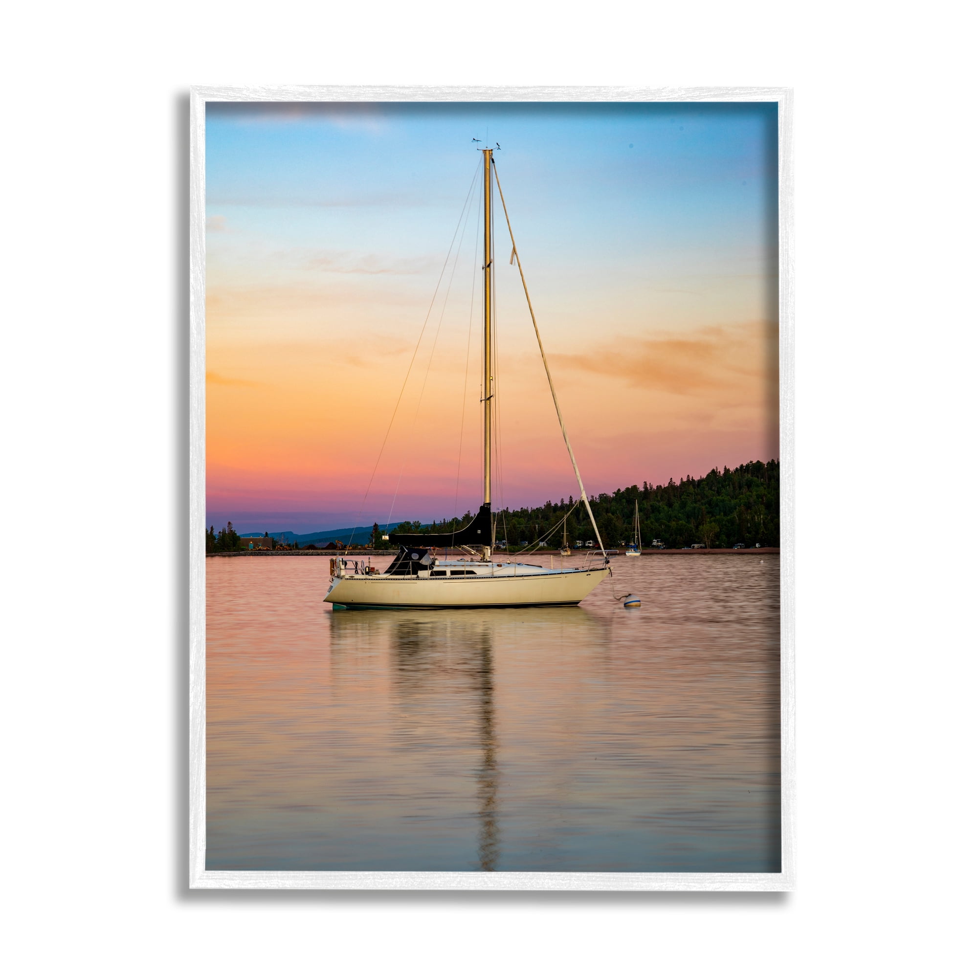 Stupell Industries Sunset Boat Photography Transportation Photography White Framed Art Print Wall Art, 24 x 30