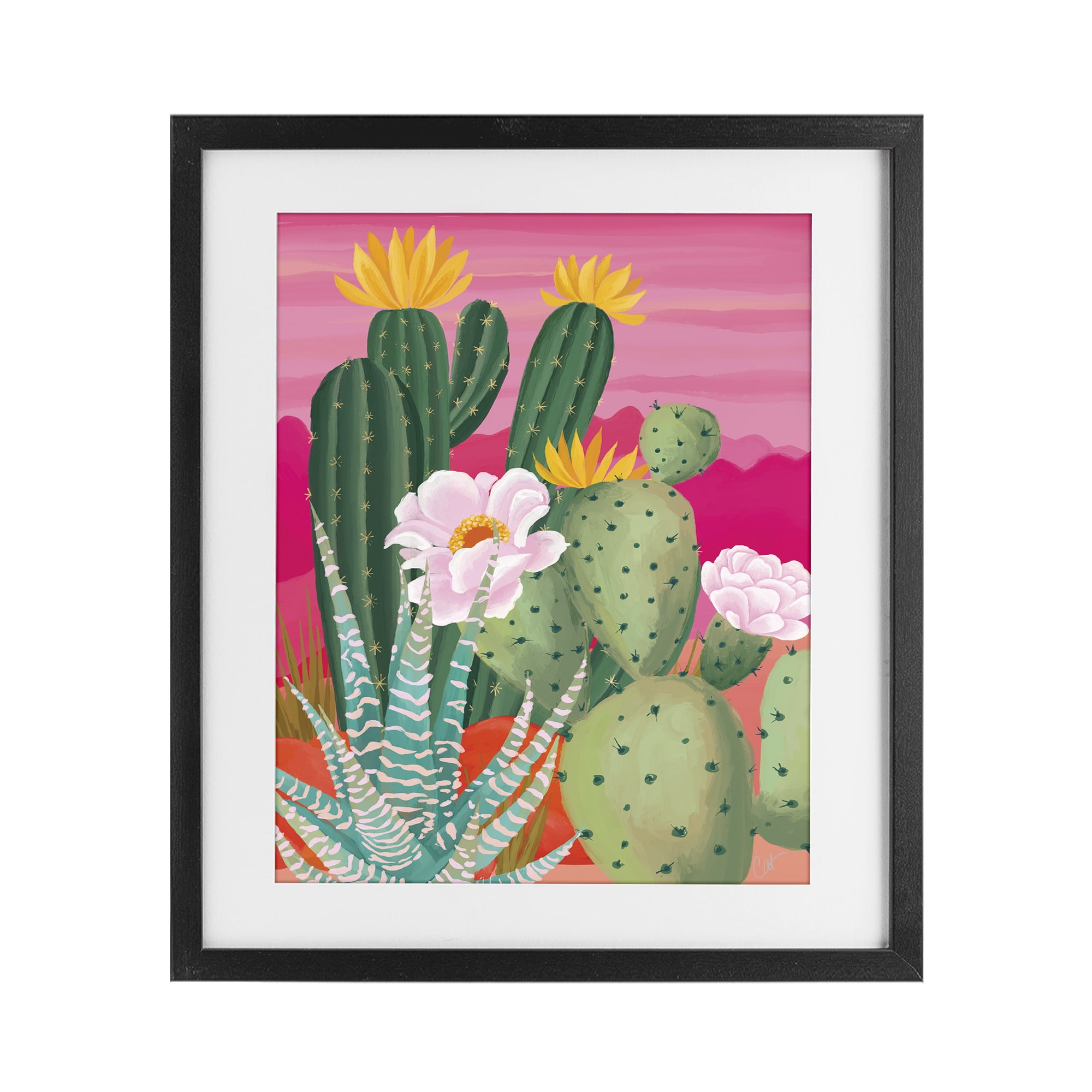 Stupell Industries Sunset Cactus Plants Black Framed Print Under Glass, design by Cat Thurman Designs