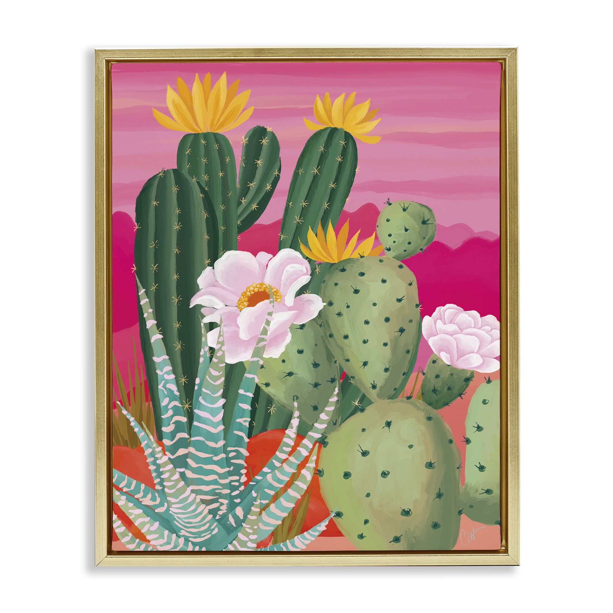 Stupell Industries Sunset Cactus Plants Gold Framed Floater Canvas Wall Art, design by Cat Thurman Designs