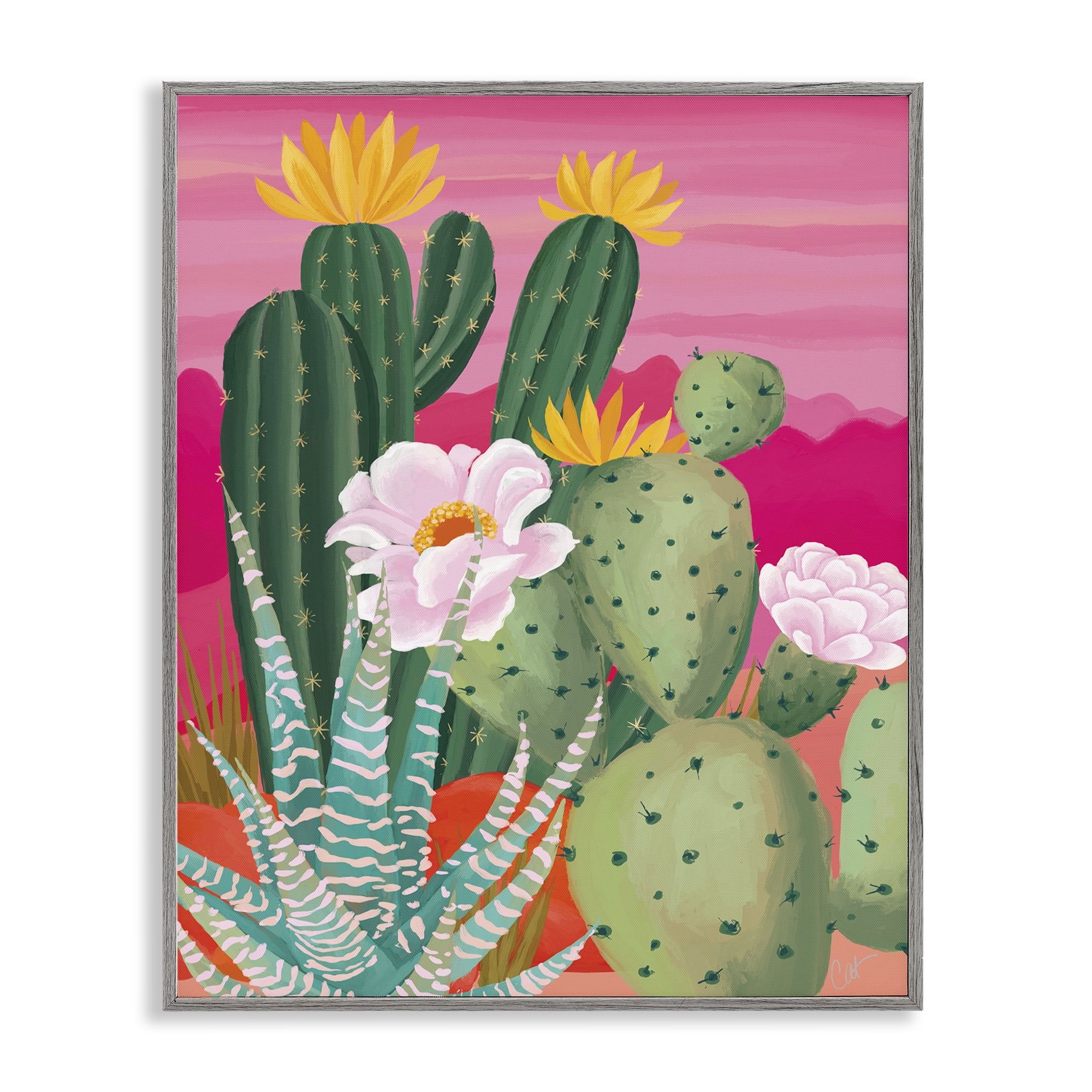 Stupell Industries Sunset Cactus Plants Gray Framed Giclee Art, design by Cat Thurman Designs