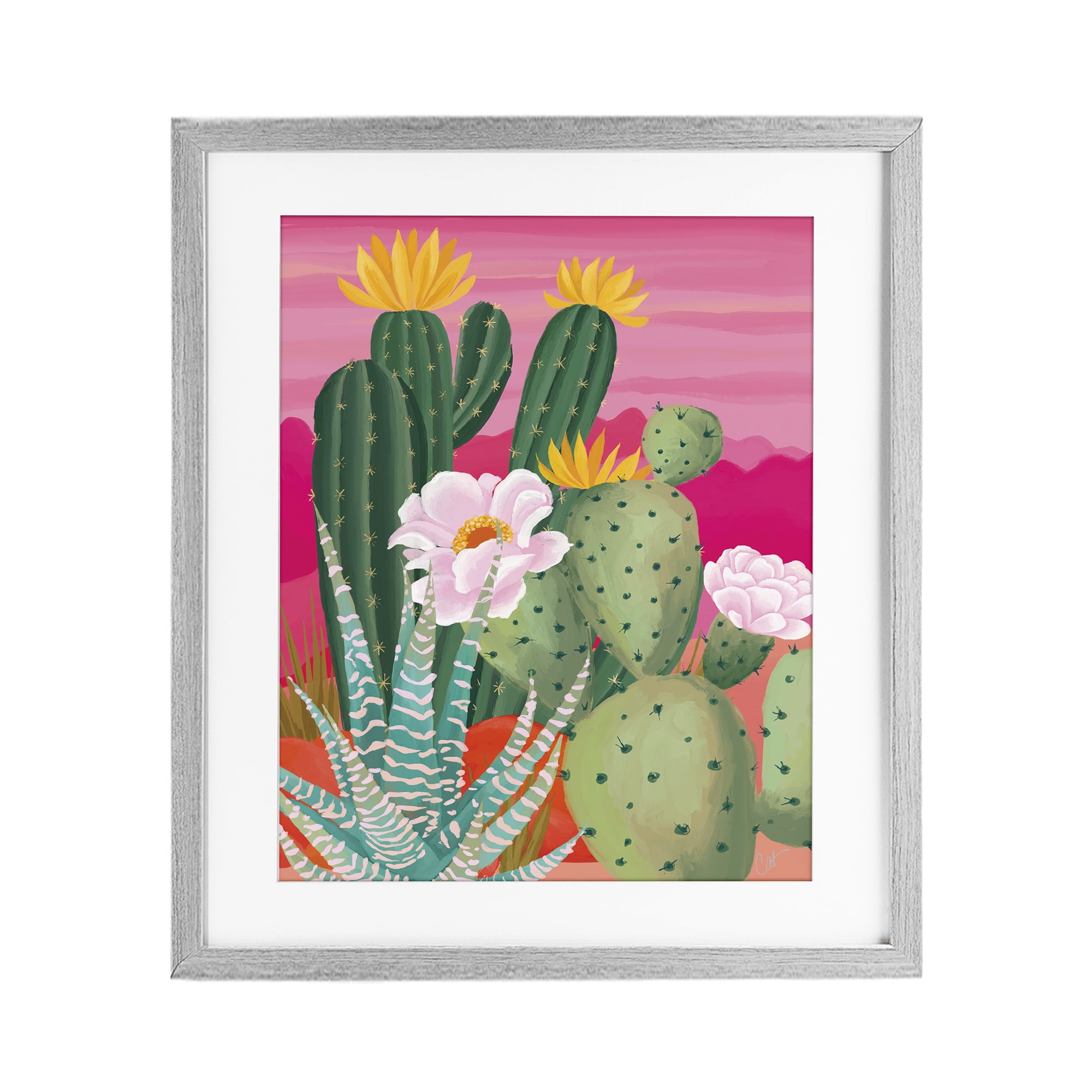 Stupell Industries Sunset Cactus Plants Gray Framed Print Under Glass, design by Cat Thurman Designs