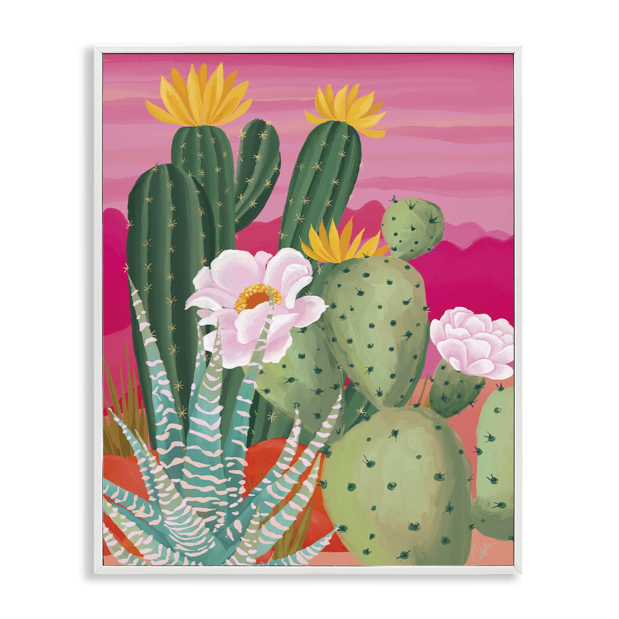 Stupell Industries Sunset Cactus Plants White Framed Giclee Art, design by Cat Thurman Designs