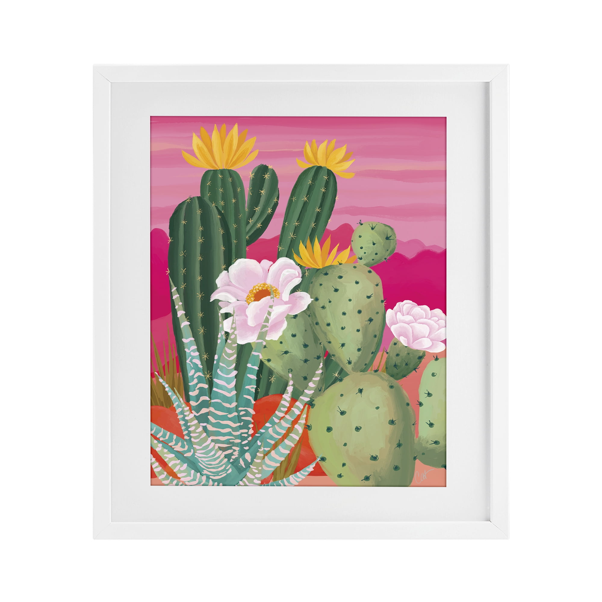 Stupell Industries Sunset Cactus Plants White Framed Print Under Glass, design by Cat Thurman Designs