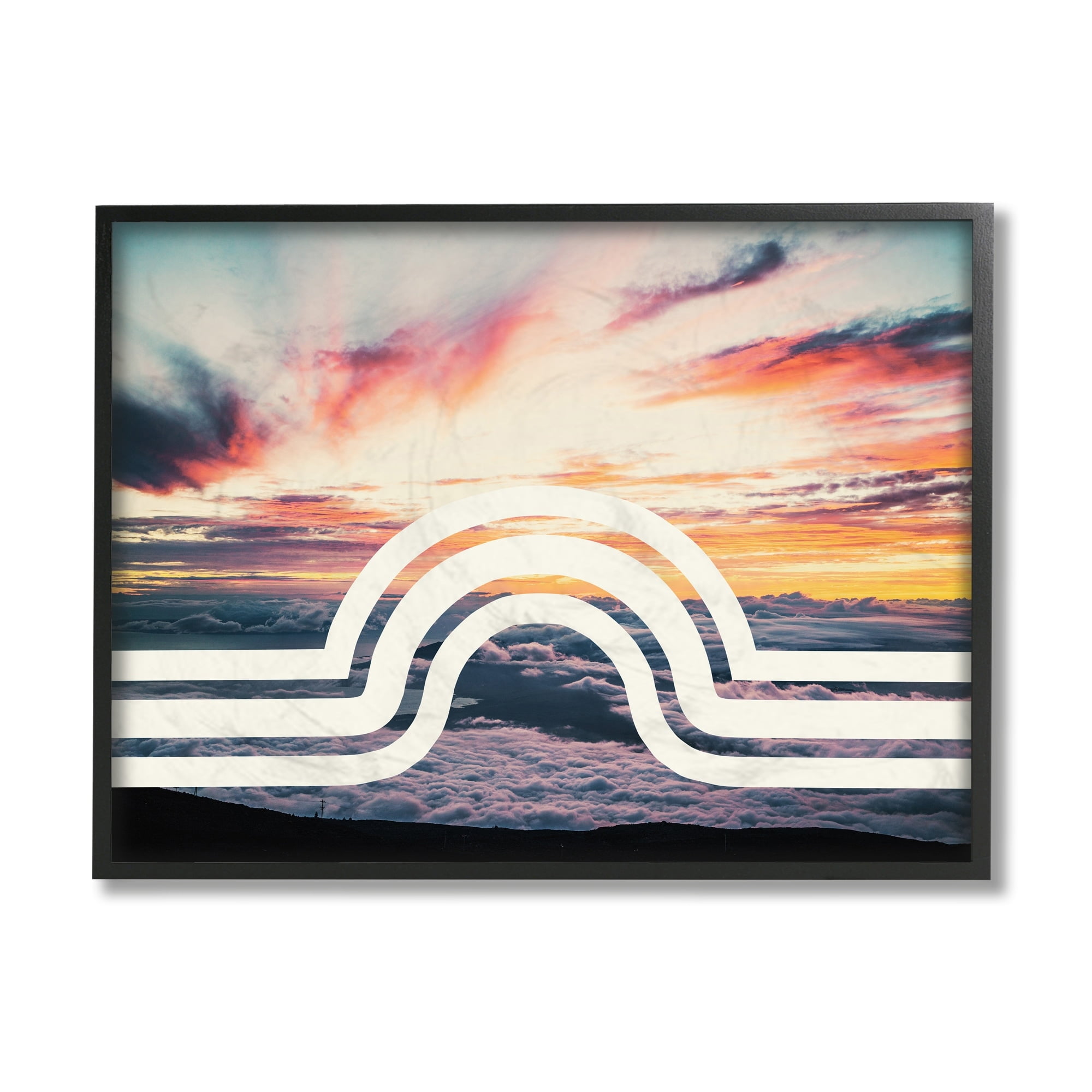 Stupell Industries Sunset Cloud Landscape White Arch Line Abstract Black Framed by Daphne Polselli