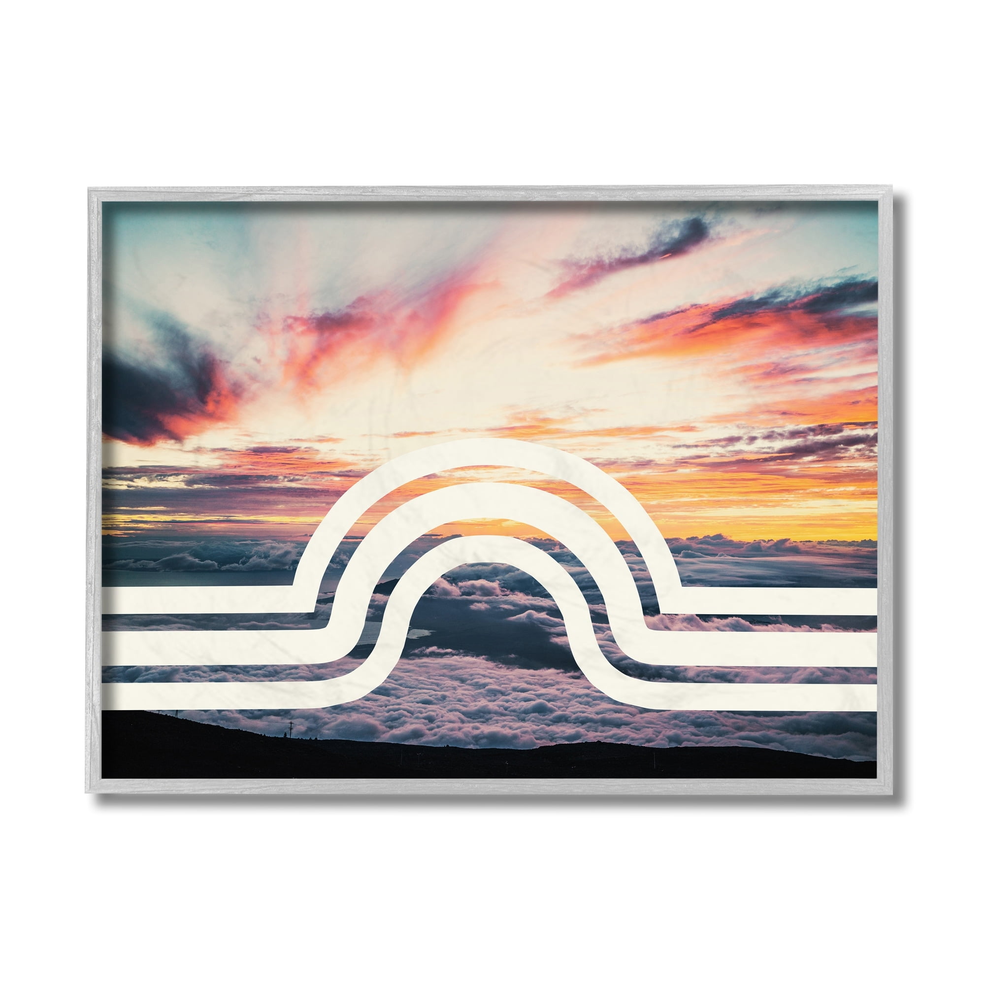 Stupell Industries Sunset Cloud Landscape White Arch Line Abstract Gray Framed by Daphne Polselli