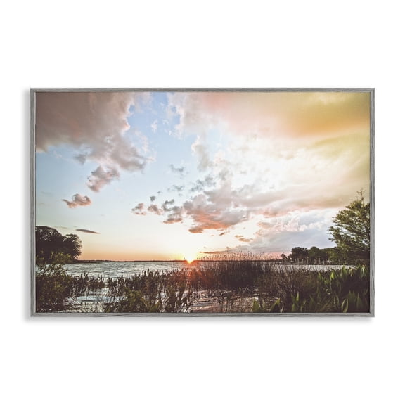 Stupell Industries Sunset Clouds Overlooking Beach Gray Framed Giclee Art design by BRUCE NAWROCKE, 12 x 18