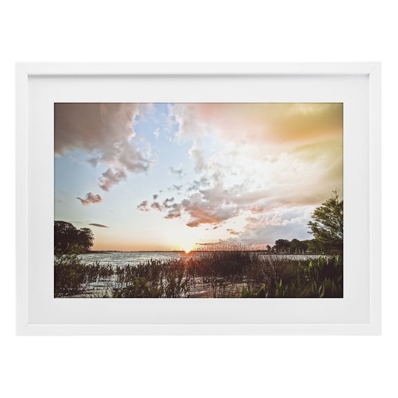 Stupell Industries Sunset Clouds Overlooking Beach White Framed Print Under Glass design by BRUCE NAWROCKE, 14 x 20