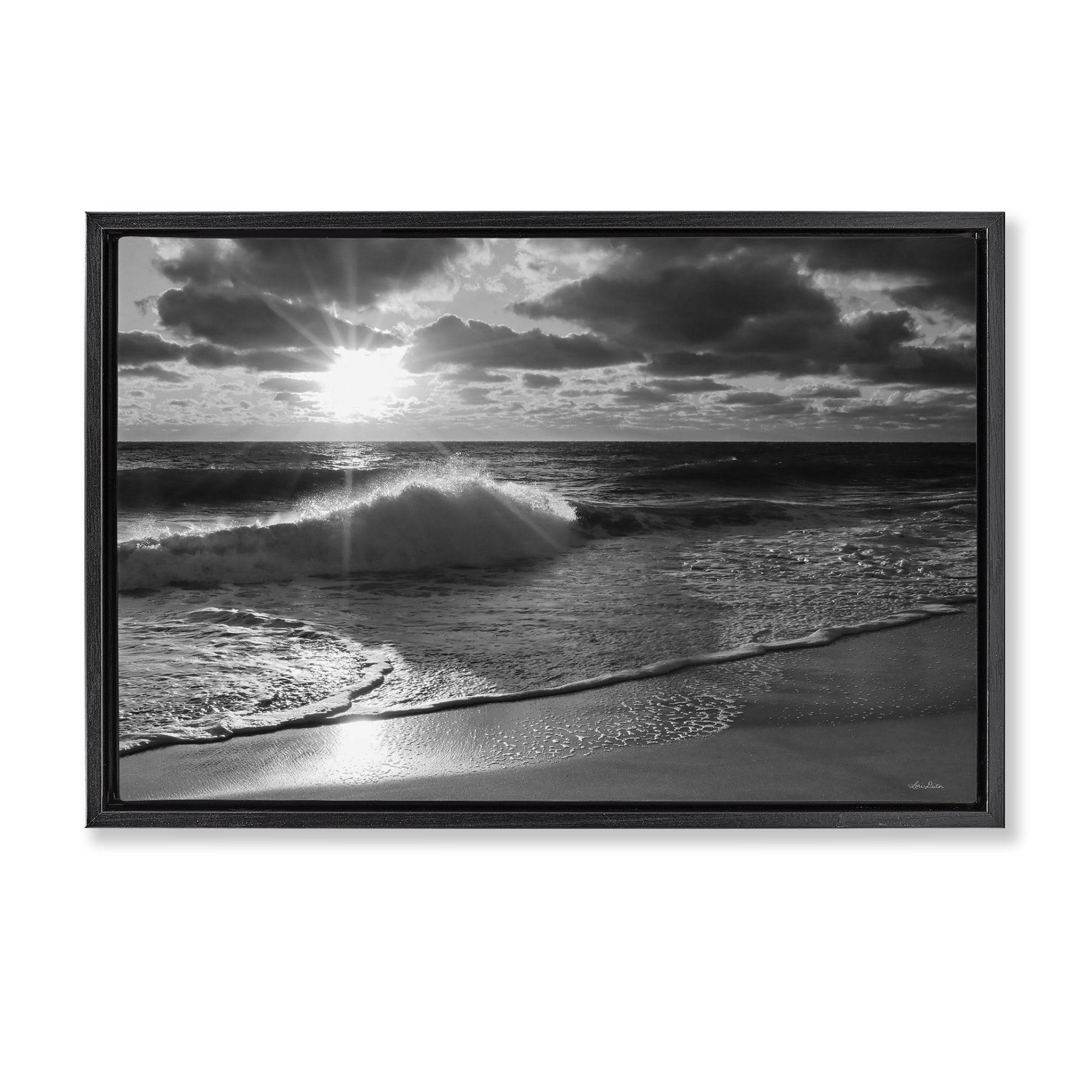 Stupell Industries Sunset Crashing Wave Landscape Photography Black Floater Framed Canvas Art Print Wall Art, 31 x 21