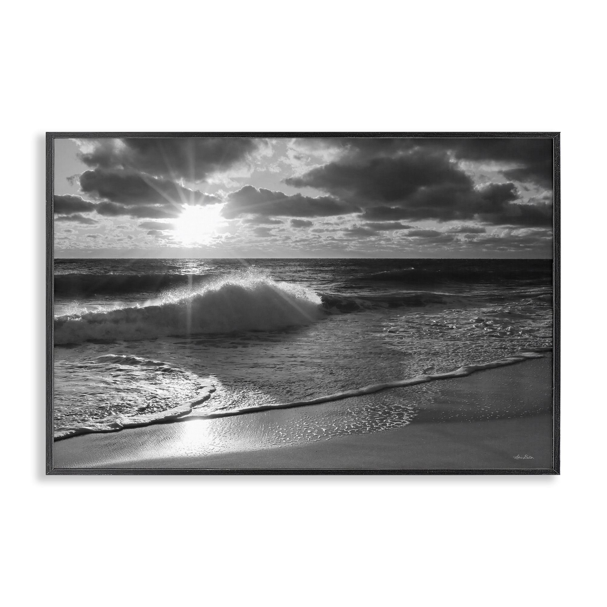Stupell Industries Sunset Crashing Wave Landscape Photography Black Framed Art Print Wall Art, 24 x 16