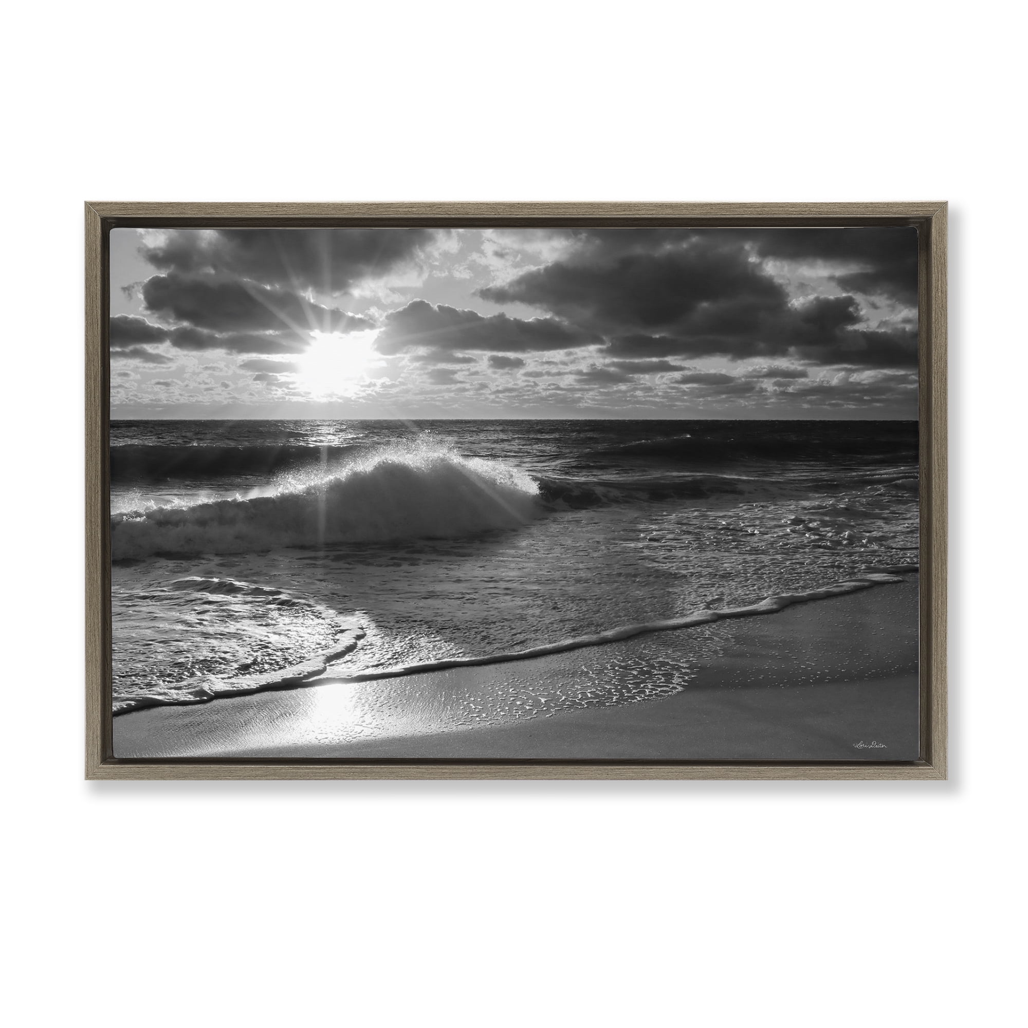 Stupell Industries Sunset Crashing Wave Landscape Photography Brown Floater Framed Canvas Art Print Wall Art, 31 x 21