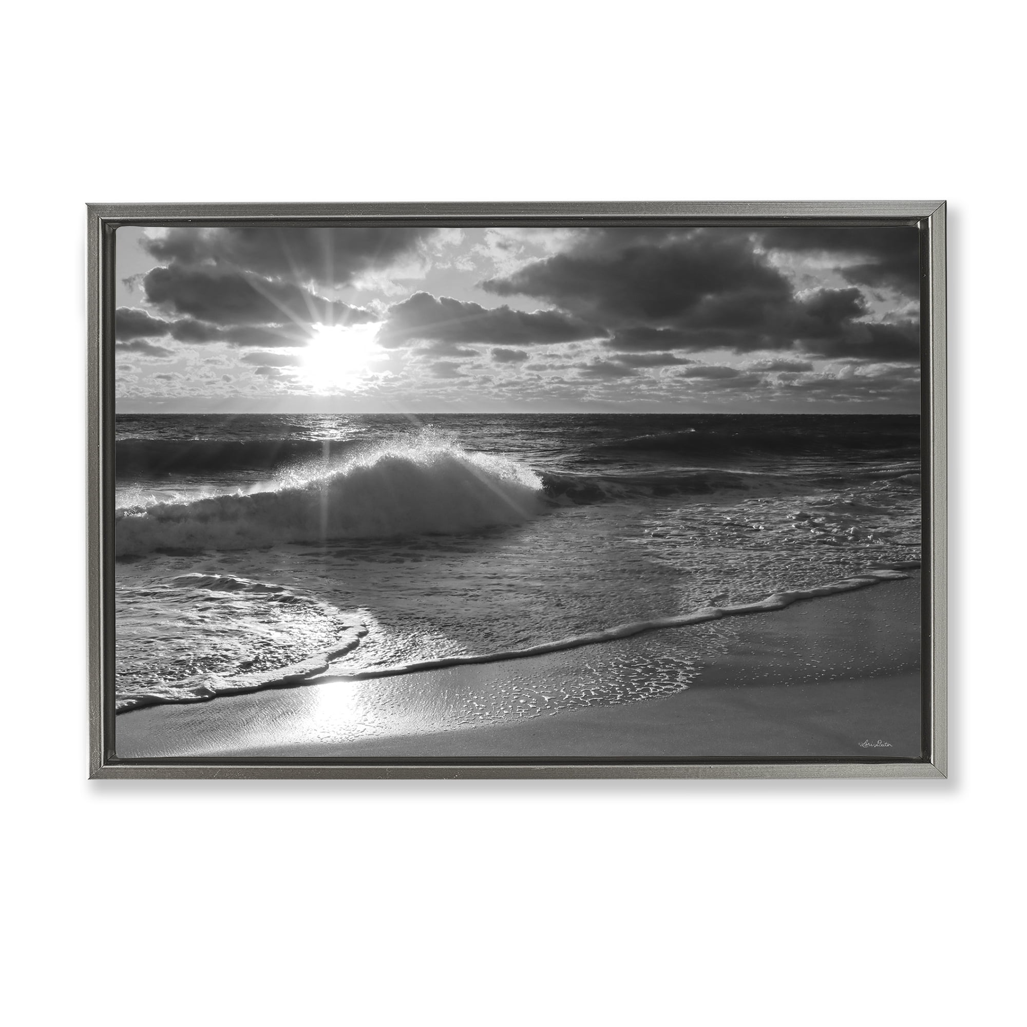 Stupell Industries Sunset Crashing Wave Landscape Photography Gray Floater Framed Canvas Art Print Wall Art, 25 x 17