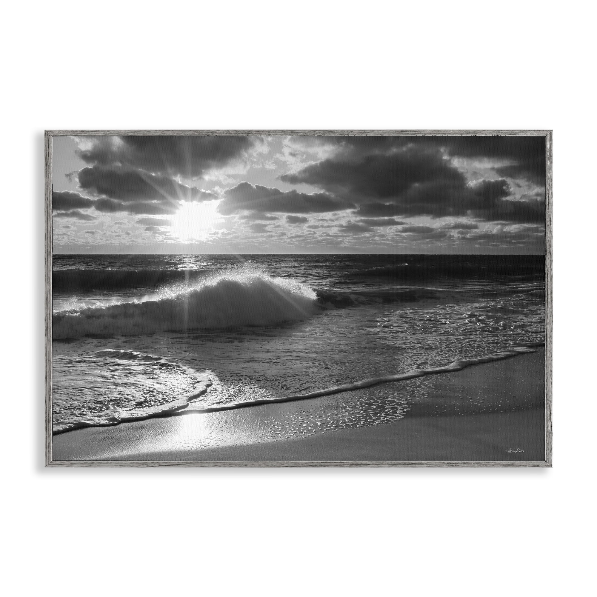 Stupell Industries Sunset Crashing Wave Landscape Photography Gray Framed Art Print Wall Art, 18 x 12