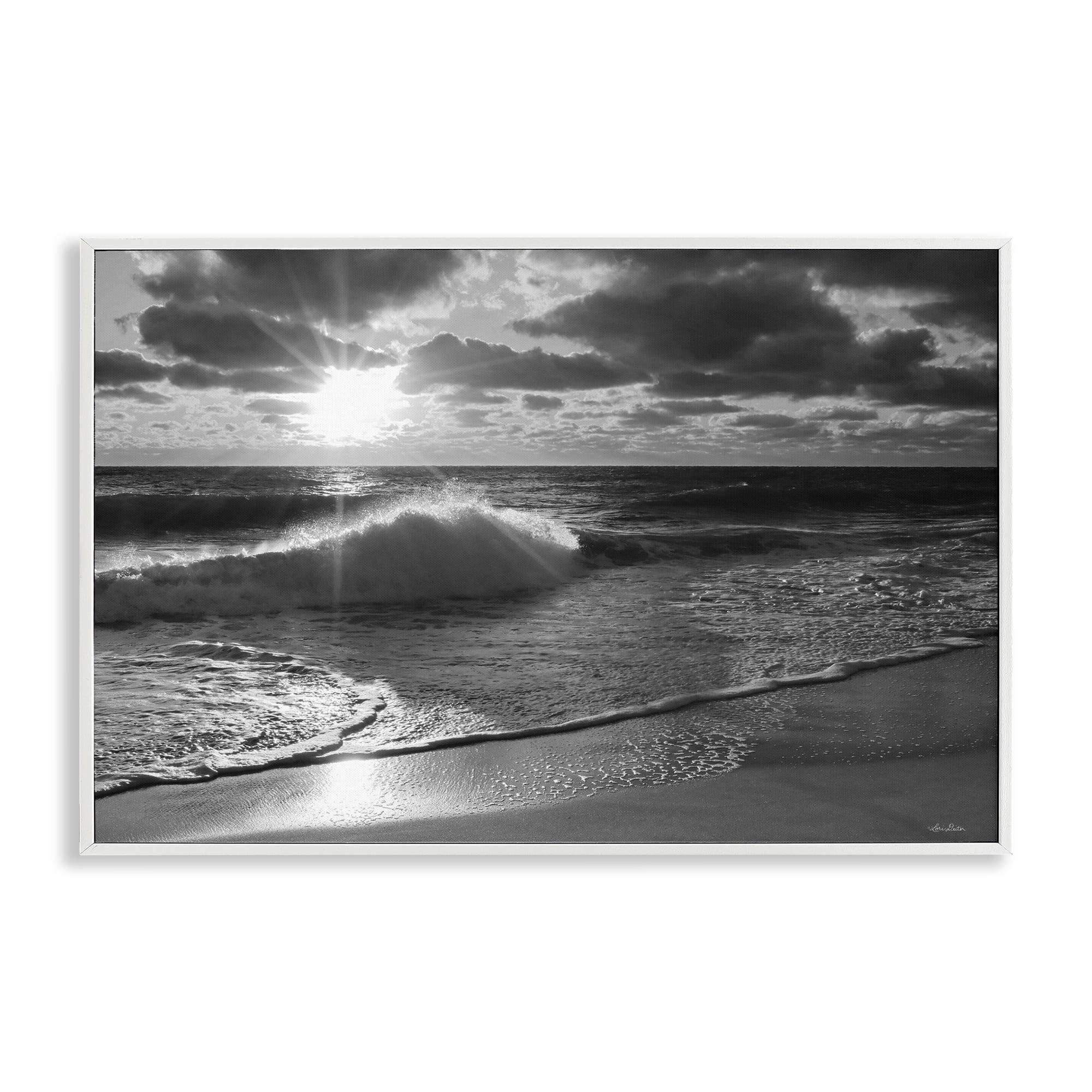 Stupell Industries Sunset Crashing Wave Landscape Photography White Framed Art Print Wall Art, 24 x 16