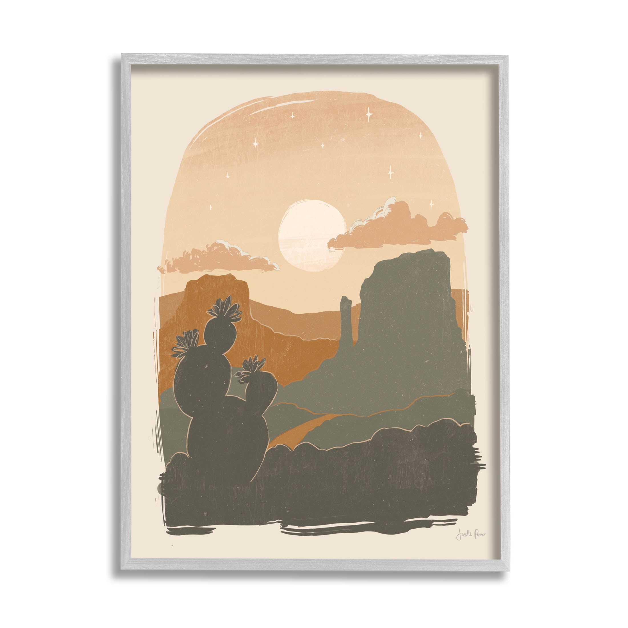 Stupell Industries Sunset Desert Canyon Silhouette Graphic Art Gray Framed Art Print Wall Art, Design by Janelle Penner