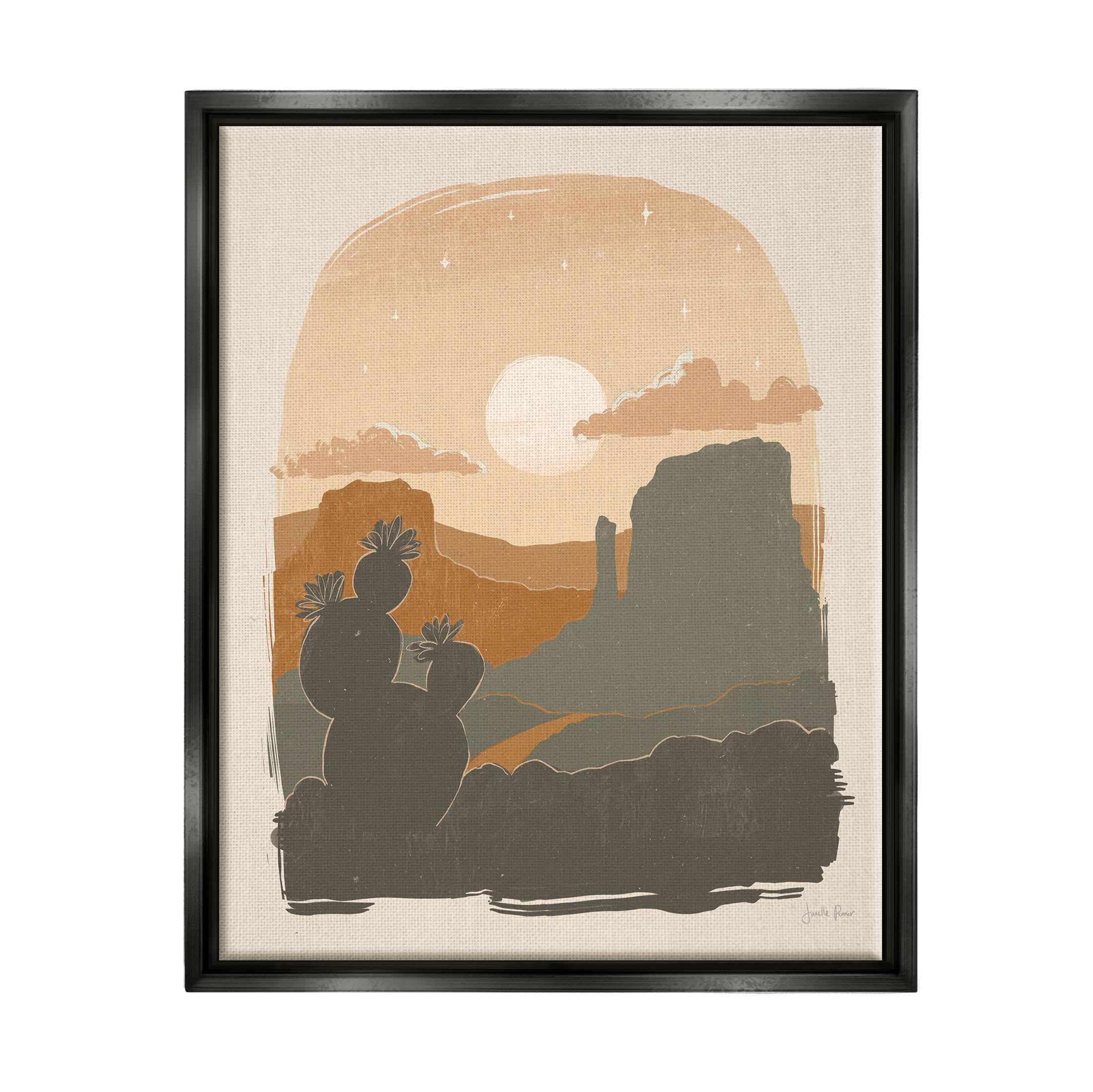 Stupell Industries Sunset Desert Canyon Silhouette Graphic Art Jet Black Floating Framed Canvas Print Wall Art, Design by Janelle Penner
