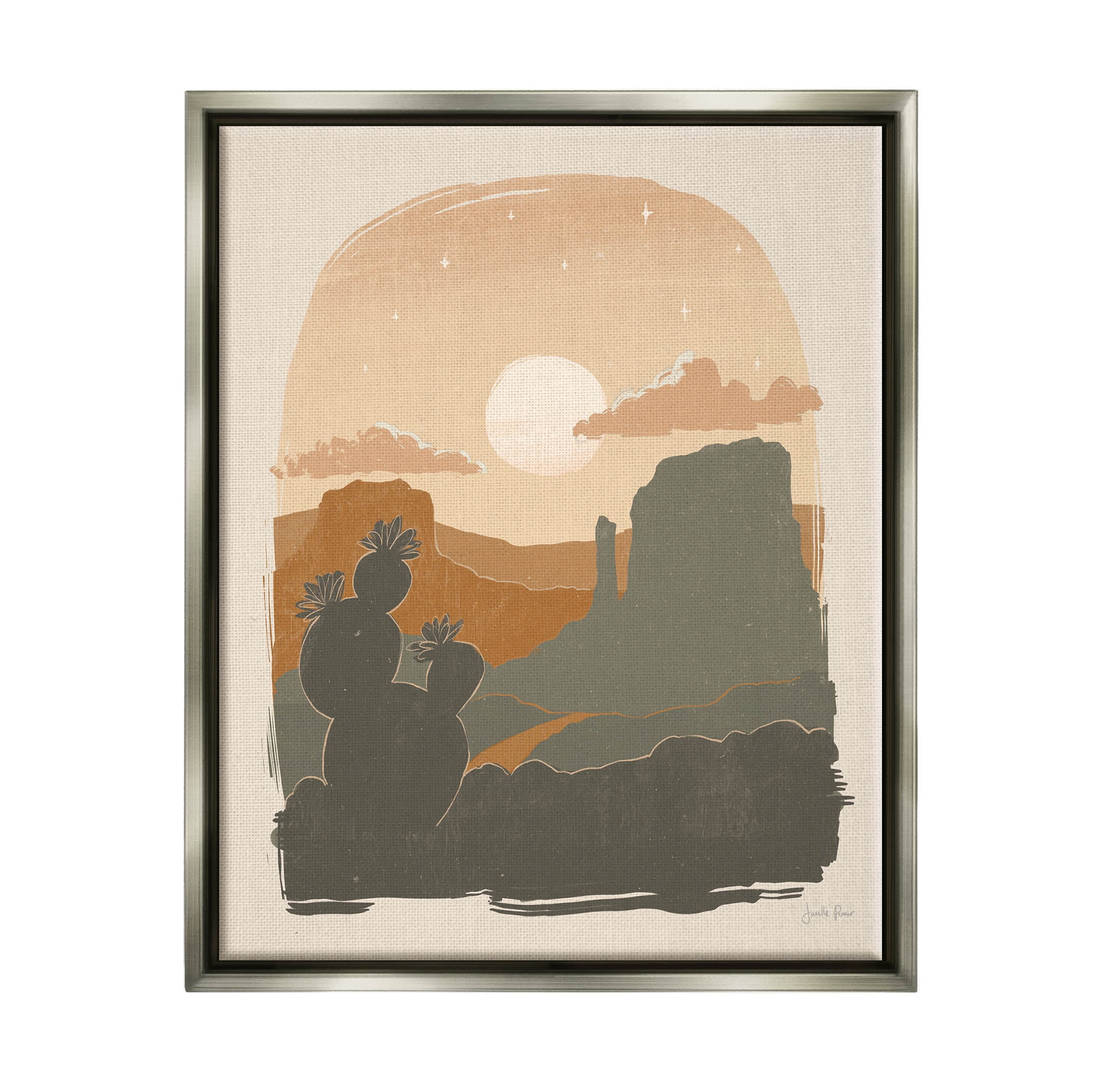 Stupell Industries Sunset Desert Canyon Silhouette Graphic Art Luster Gray Floating Framed Canvas Print Wall Art, Design by Janelle Penner