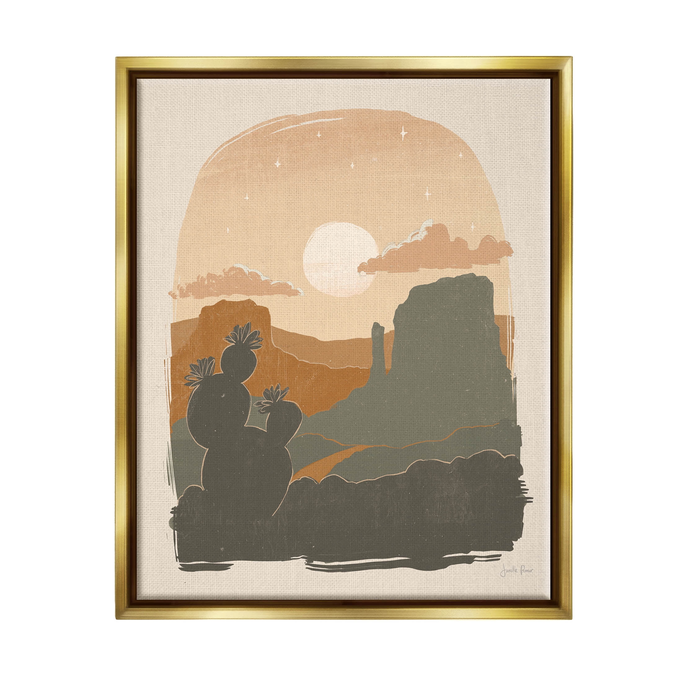 Stupell Industries Sunset Desert Canyon Silhouette Graphic Art Metallic Gold Floating Framed Canvas Print Wall Art, Design by Janelle Penner