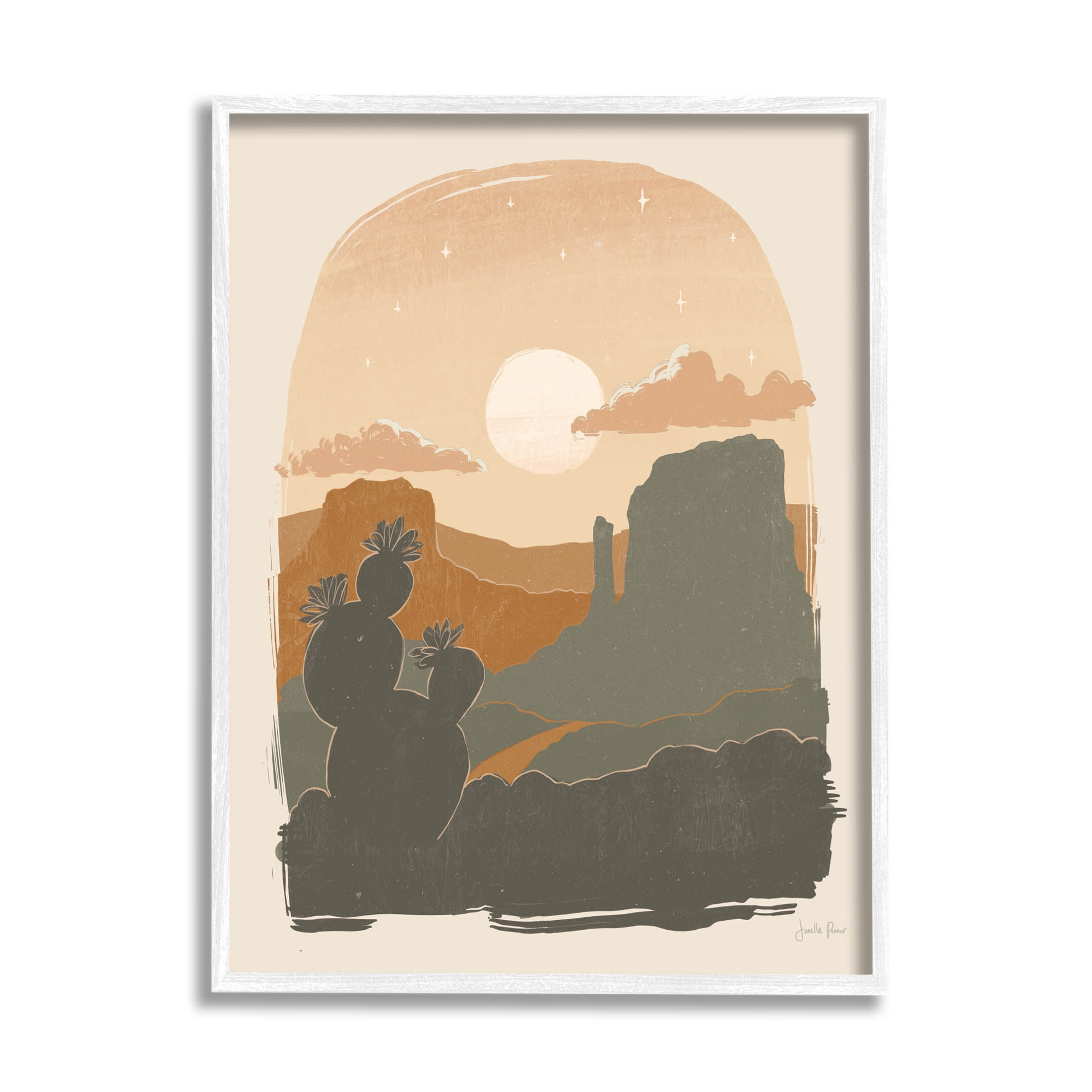 Stupell Industries Sunset Desert Canyon Silhouette Graphic Art White Framed Art Print Wall Art, Design by Janelle Penner