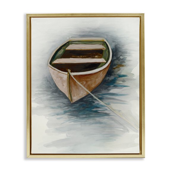 Stupell Industries Sunset Drift Boat Gold Framed Floater Canvas Wall Art design by Jacob Q, 31 x 25