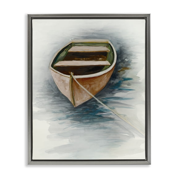 Stupell Industries Sunset Drift Boat Gray Framed Floater Canvas Wall Art design by Jacob Q, 31 x 25