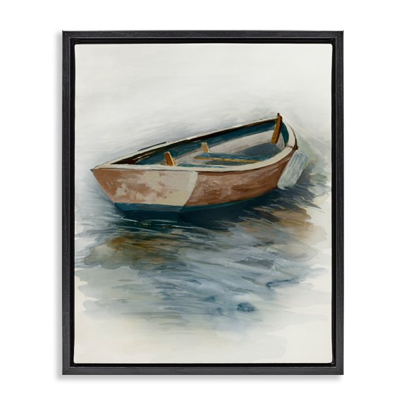 Stupell Industries Sunset Drifting Boat Black Framed Floater Canvas Wall Art design by Jacob Q, 31 x 25