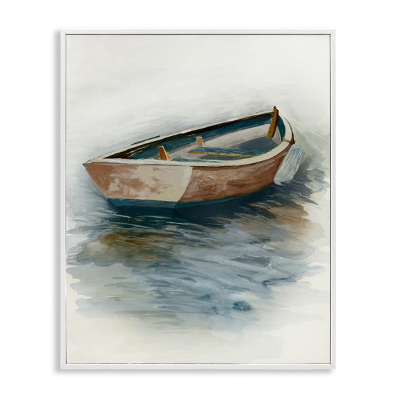 Stupell Industries Sunset Drifting Boat White Framed Giclee Art design by Jacob Q, 30 x 24