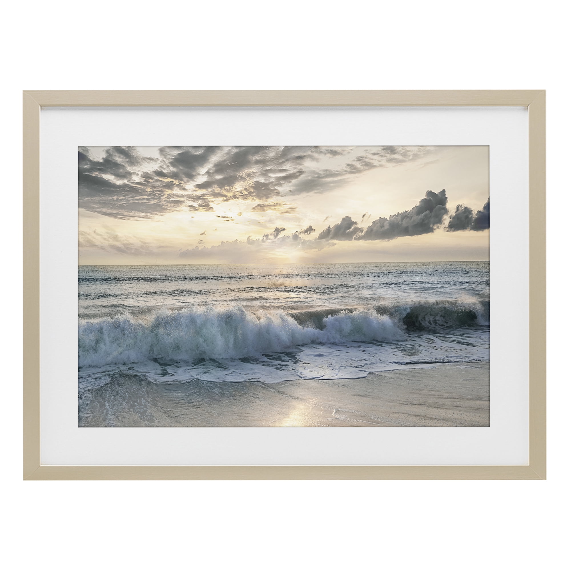 Stupell Industries Sunset Foam Along Shoreline Birch Framed Print Under Glass, design by Mike Calascibetta