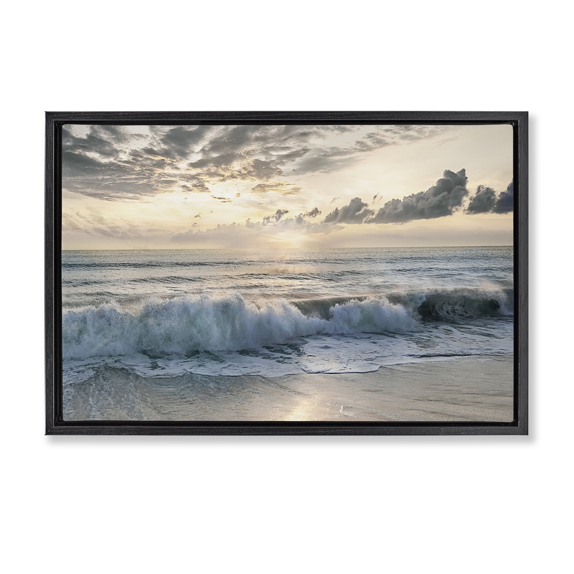 Stupell Industries Sunset Foam Along Shoreline Black Framed Floater Canvas Wall Art, design by Mike Calascibetta