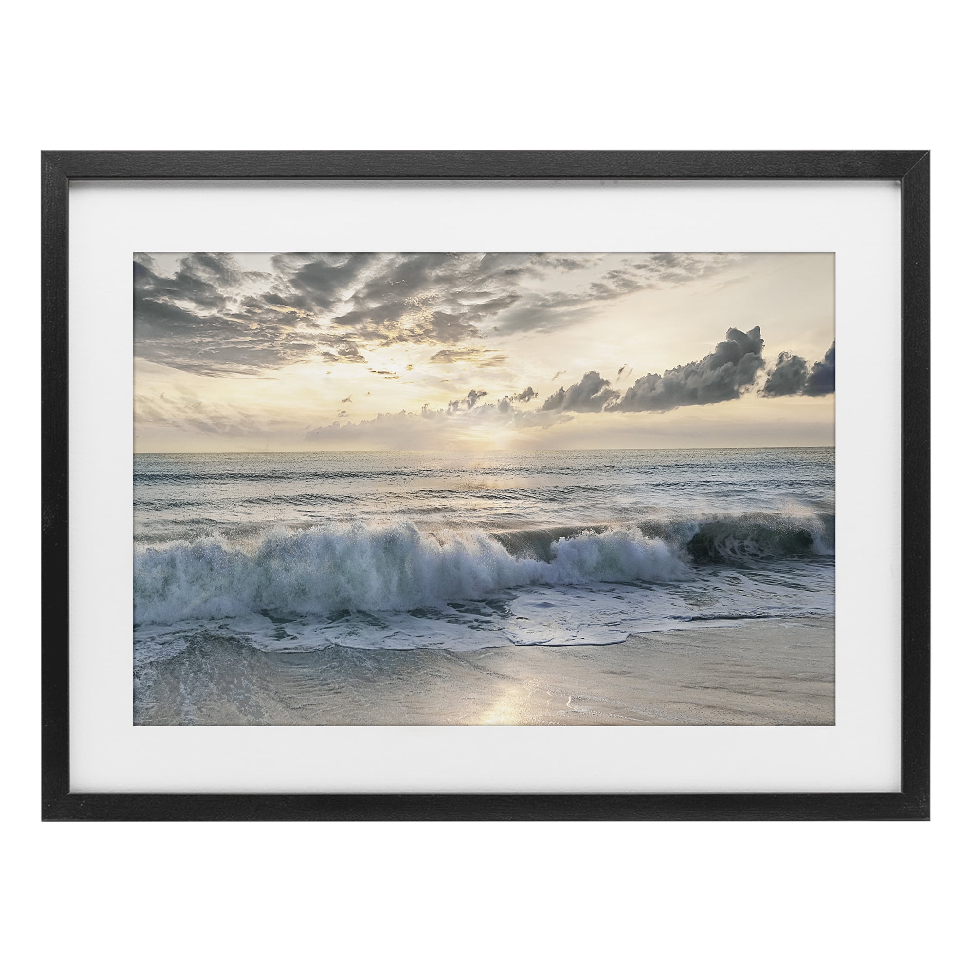 Stupell Industries Sunset Foam Along Shoreline Black Framed Print Under Glass, design by Mike Calascibetta
