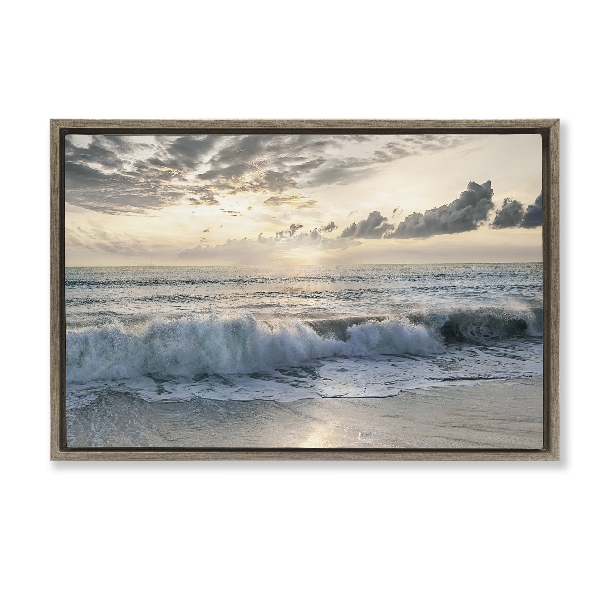 Stupell Industries Sunset Foam Along Shoreline Brown Framed Floater Canvas Wall Art, design by Mike Calascibetta