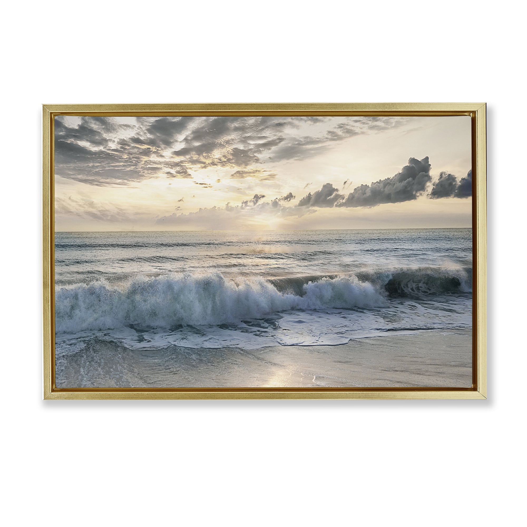 Stupell Industries Sunset Foam Along Shoreline Gold Framed Floater Canvas Wall Art, design by Mike Calascibetta